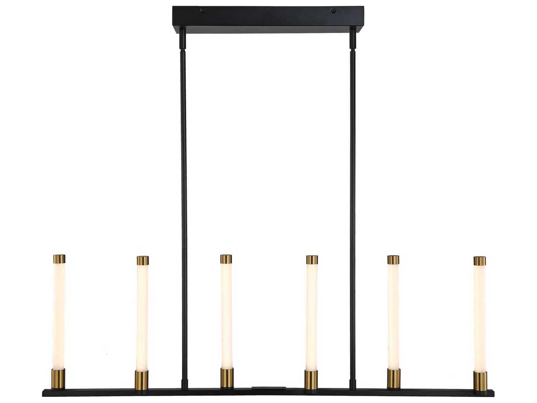 Artcraft Infiniti 6-Light Matte Black Brass Glass LED Cylinder Linear Island Pendant