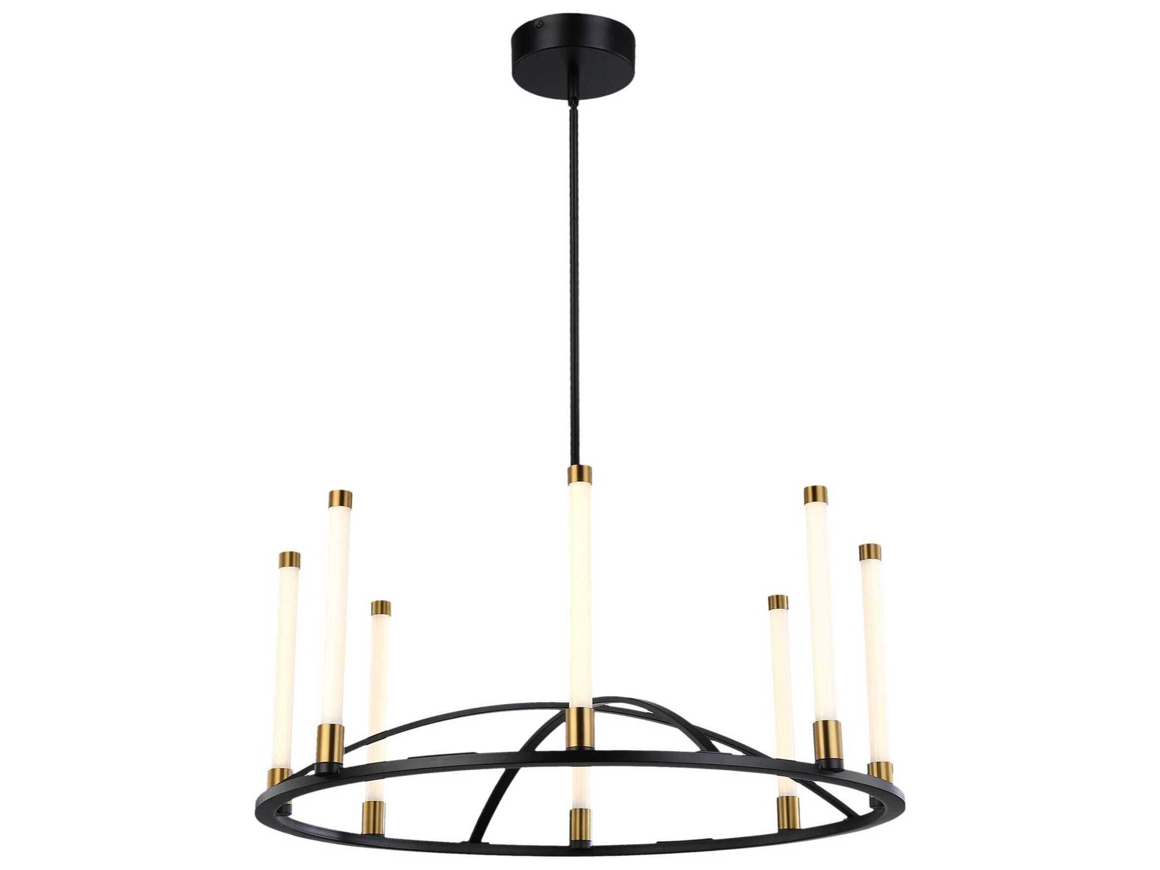Artcraft Infiniti 8-Light Matte Black Brass Glass LED Cylinder Linear Chandelier