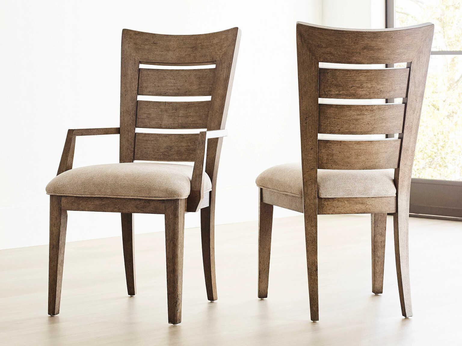 American Drew Skyline Hardwood Brown Upholstered Arm Dining Chair