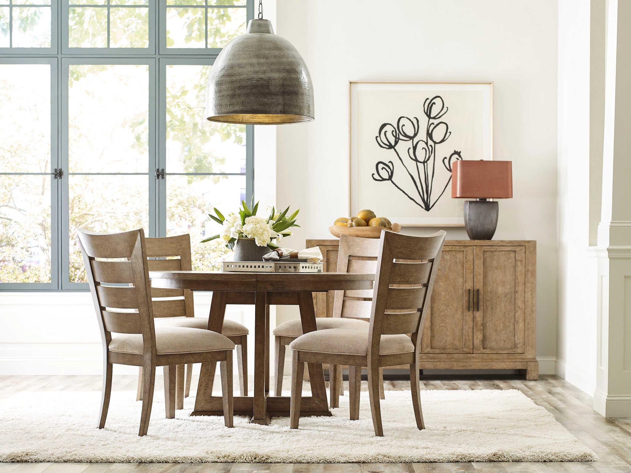 American Drew Skyline Knox Round Wood Smoke Dining Table