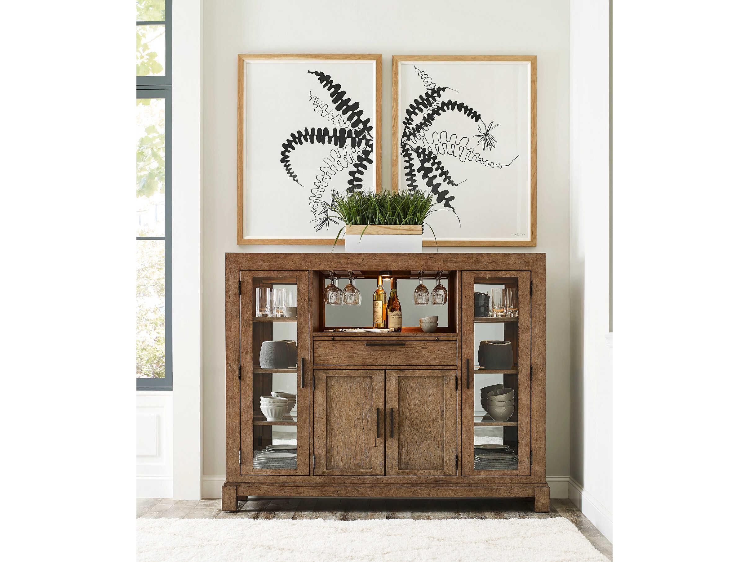 American Drew Skyline Bailey Brown Oak Wood Smoke Bar Cabinet