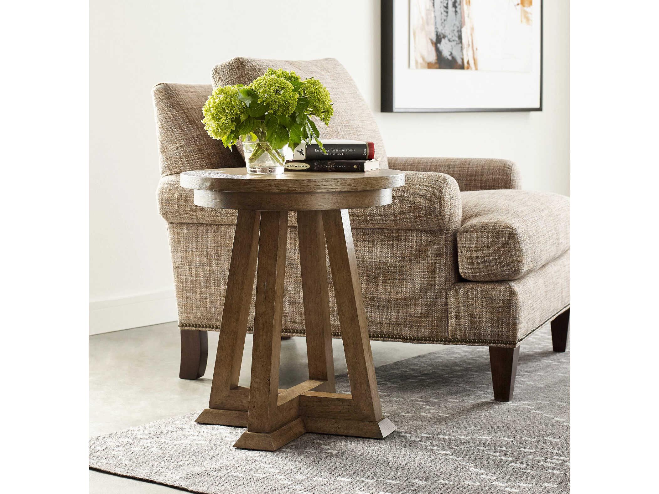 American Drew Skyline Evans Round Wood Smoke End Table