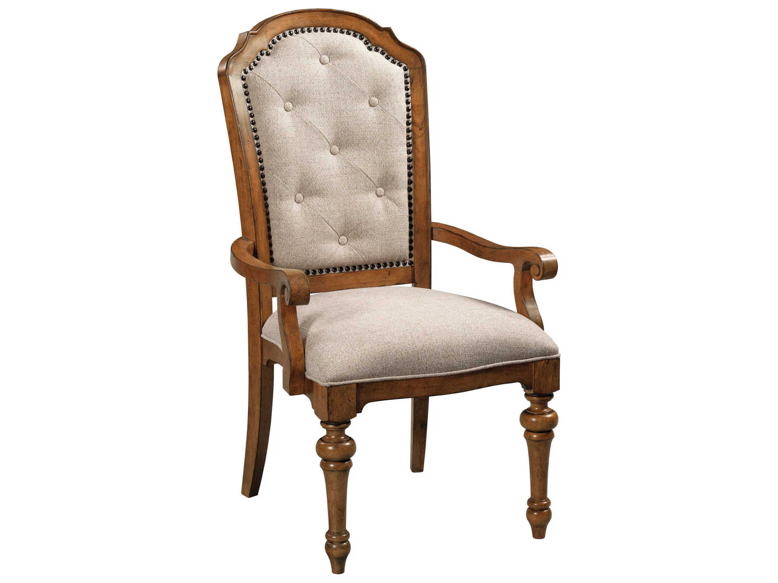 American Drew Berkshire Diamond Hardwood Brown Upholstered Arm Dining Chair