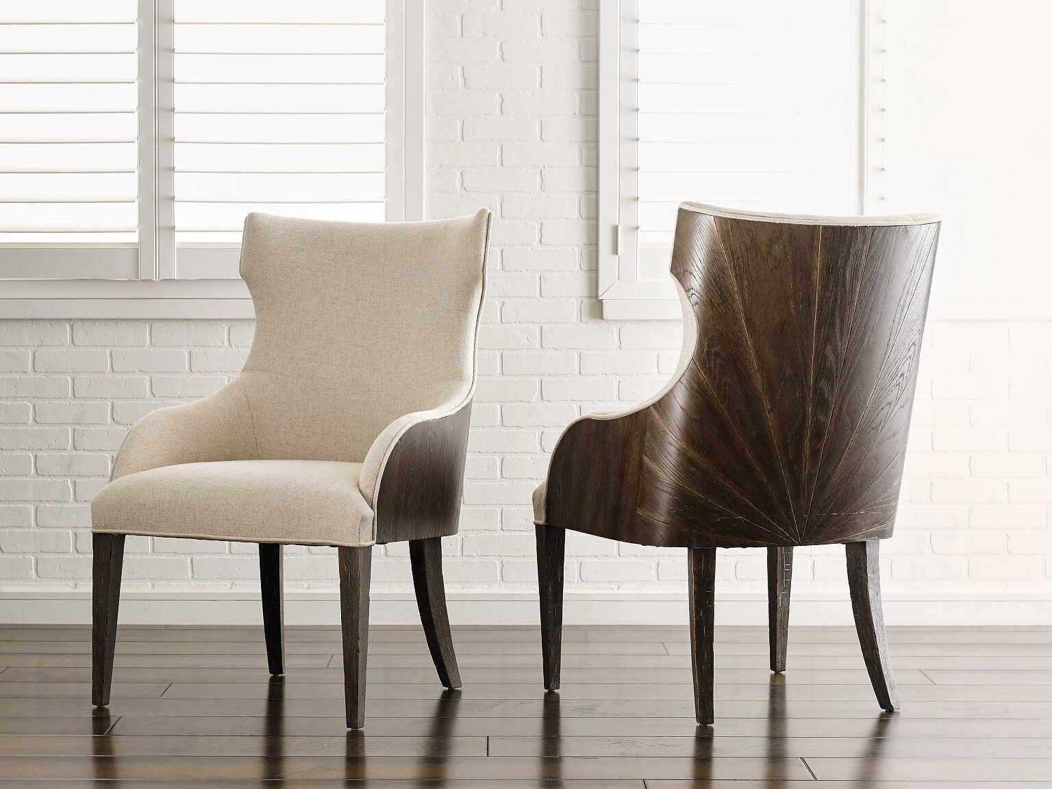 American Drew Emporium Armstrong Hardwood Brown Upholstered Arm Dining Chair