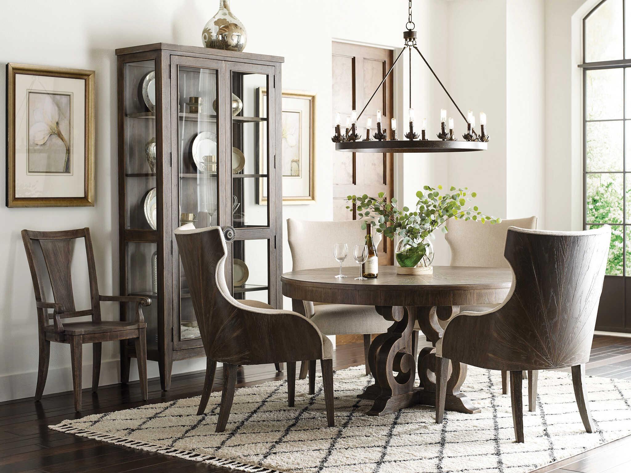 American Drew Emporium Armstrong Hardwood Brown Upholstered Arm Dining Chair