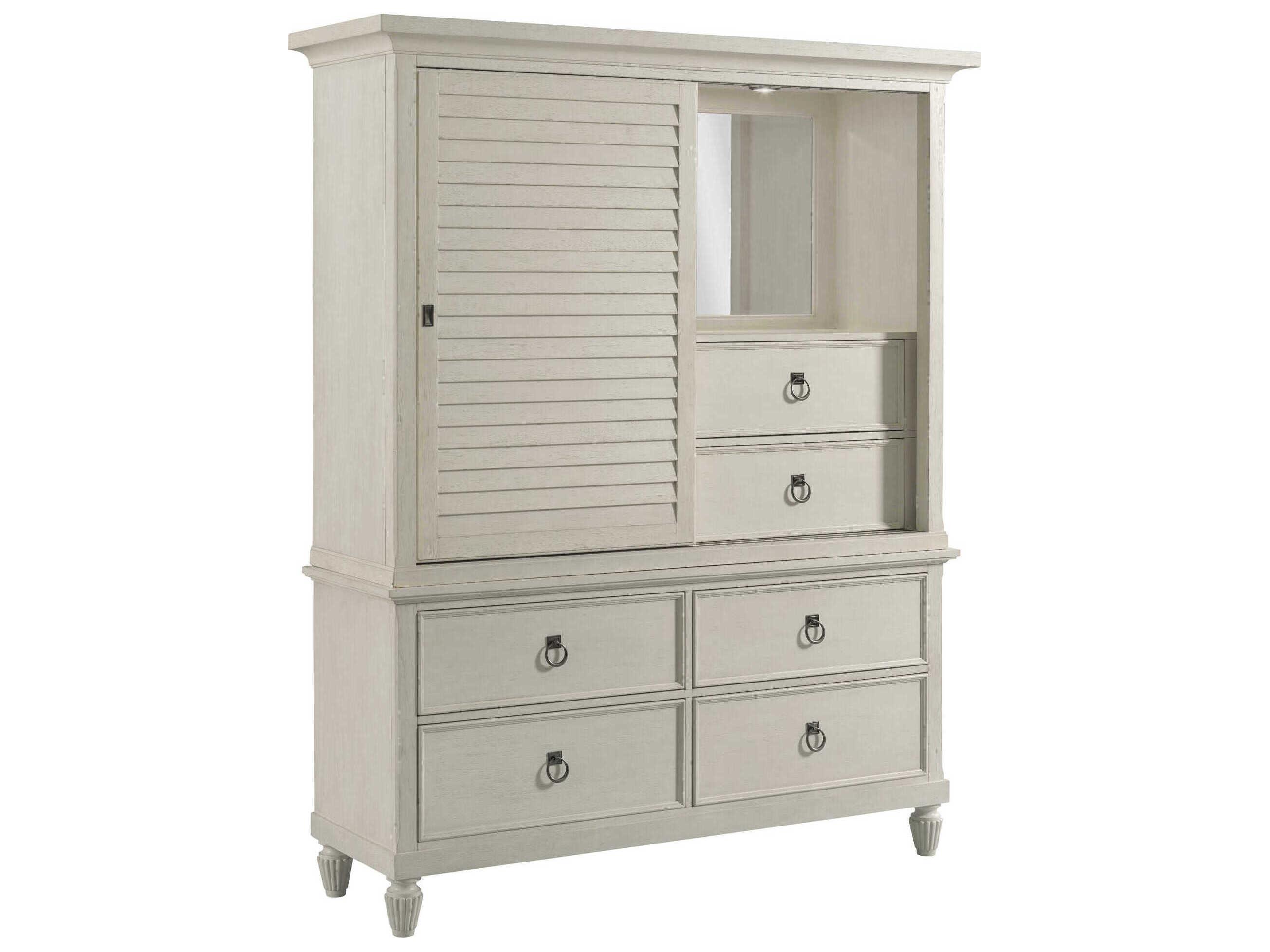American Drew Grand Bay Media Egret White Hardwood Wardrobe Armoire
