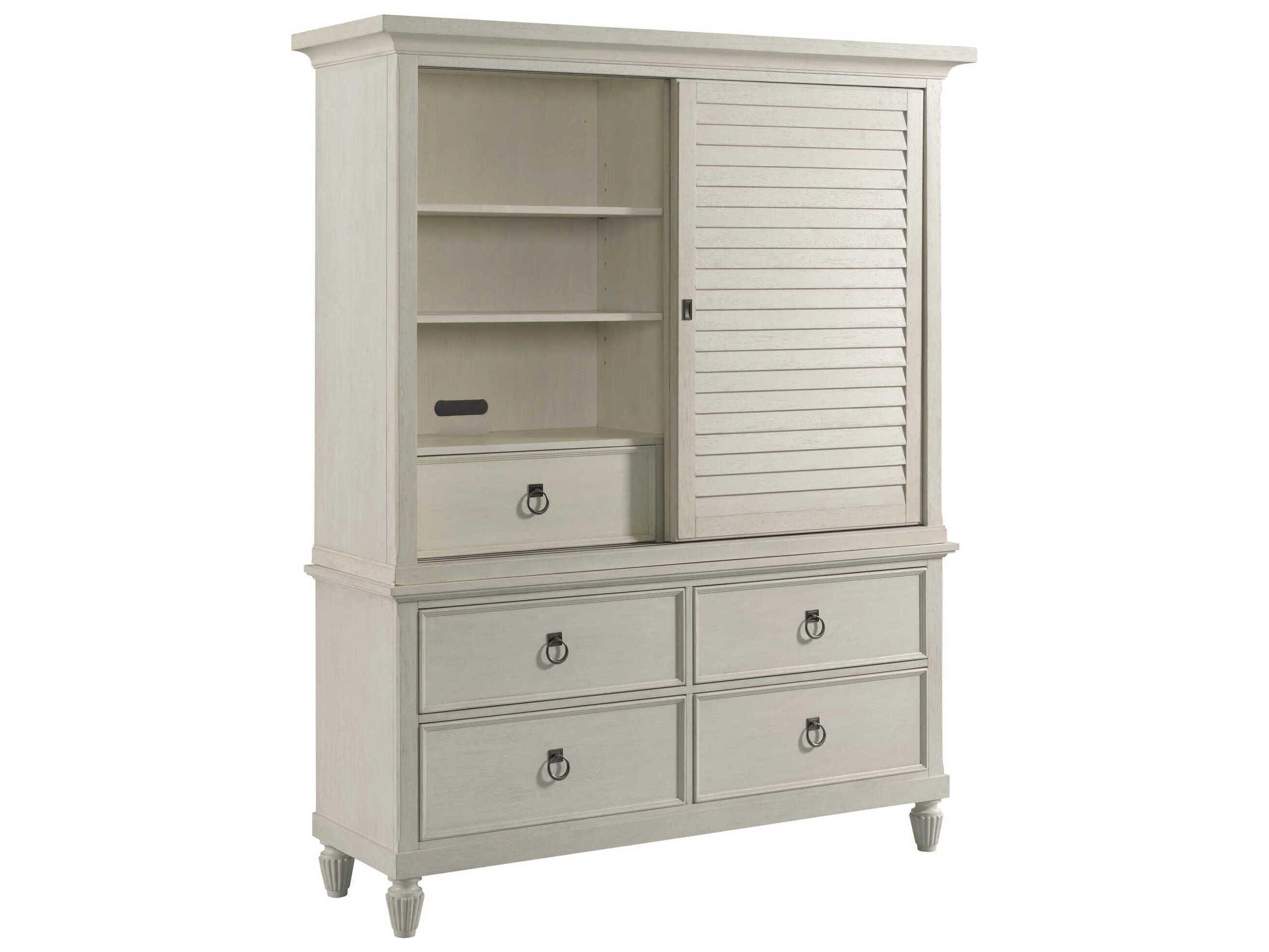 American Drew Grand Bay Media Egret White Hardwood Wardrobe Armoire