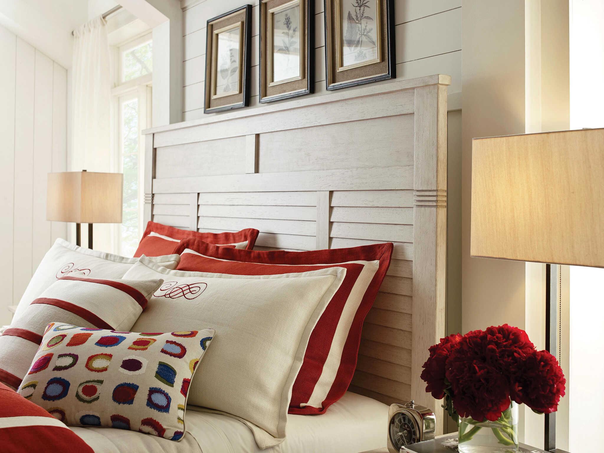 American Drew Grand Bay Acadia Egret White Hardwood Wood California King Panel Bed