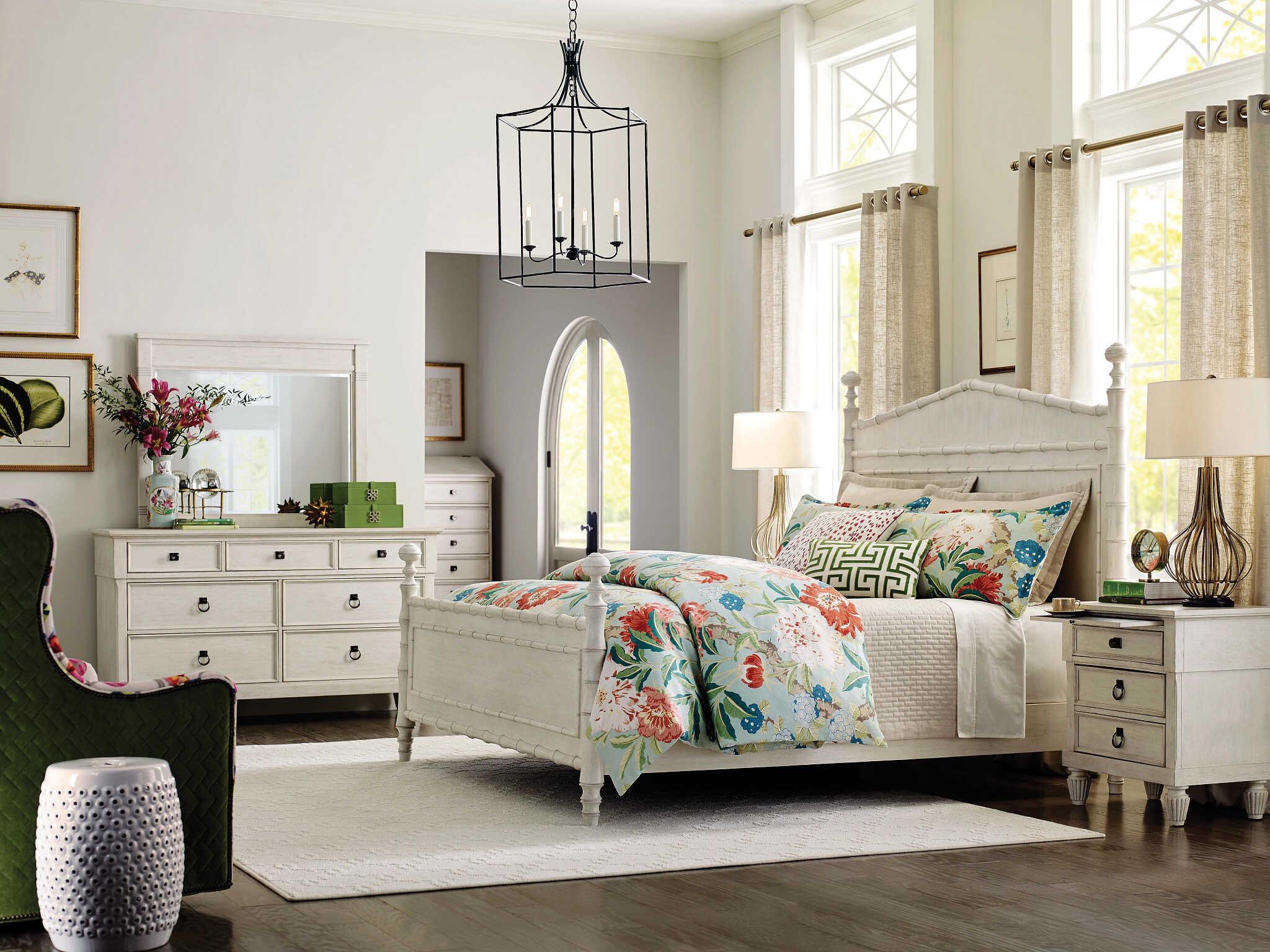 American Drew Grand Bay Vida Egret White Hardwood Wood King Panel Bed