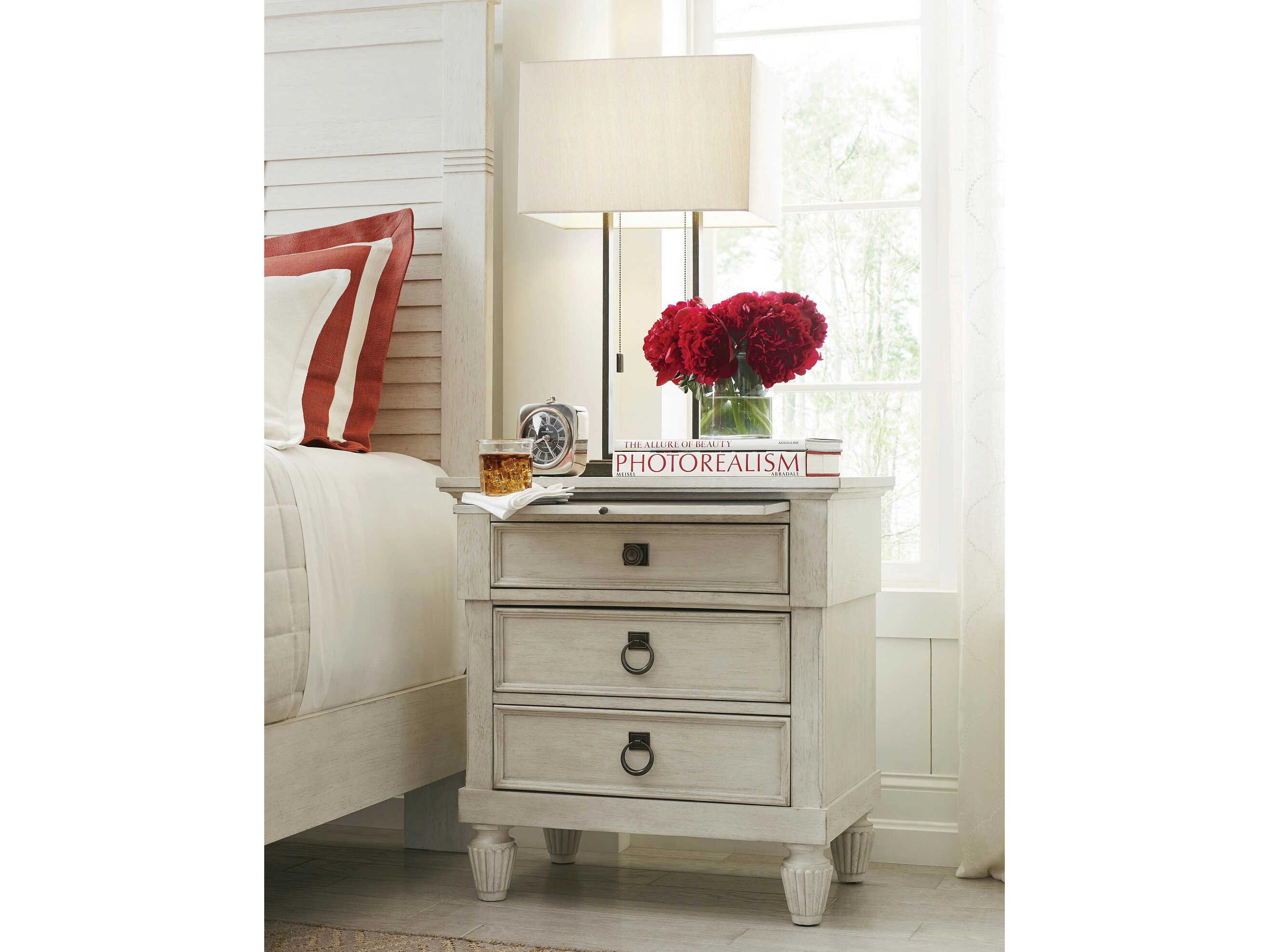 American Drew Grand Bay Augustine 3-Drawers White Hardwood Nightstand