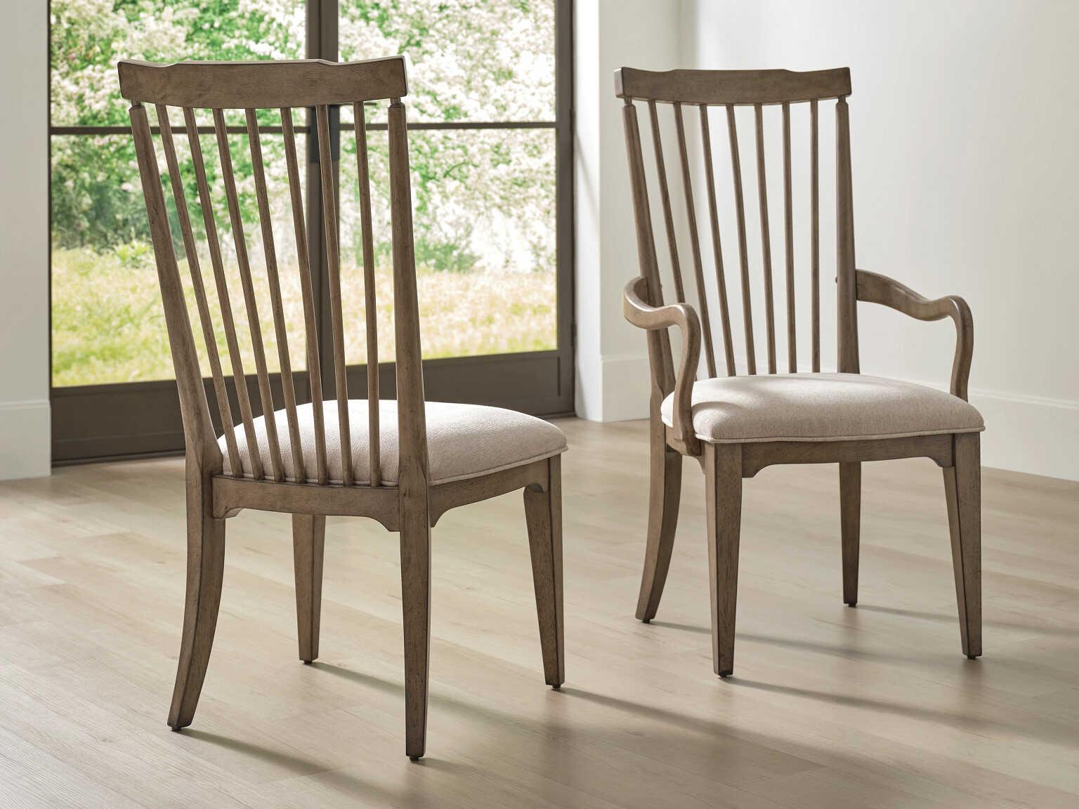 American Drew Carmine Vincent Oak Wood Brown Upholstered Armless Dining Chair