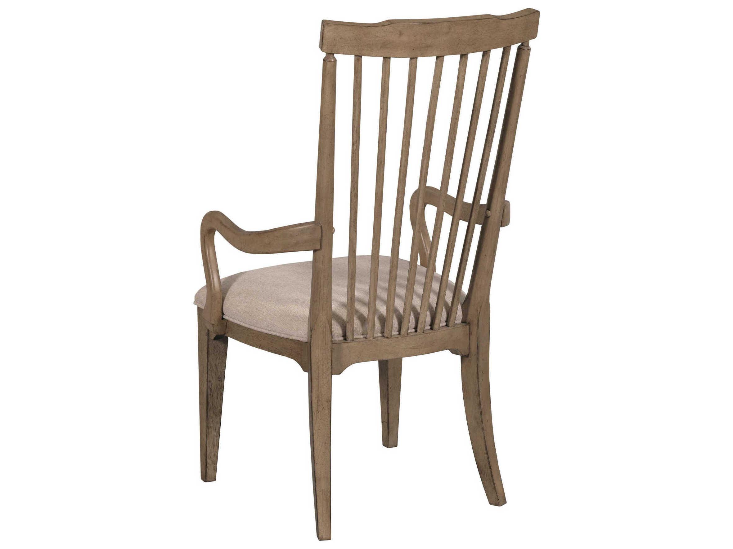 American Drew Carmine Vincent Oak Wood Brown Upholstered Arm Dining Chair