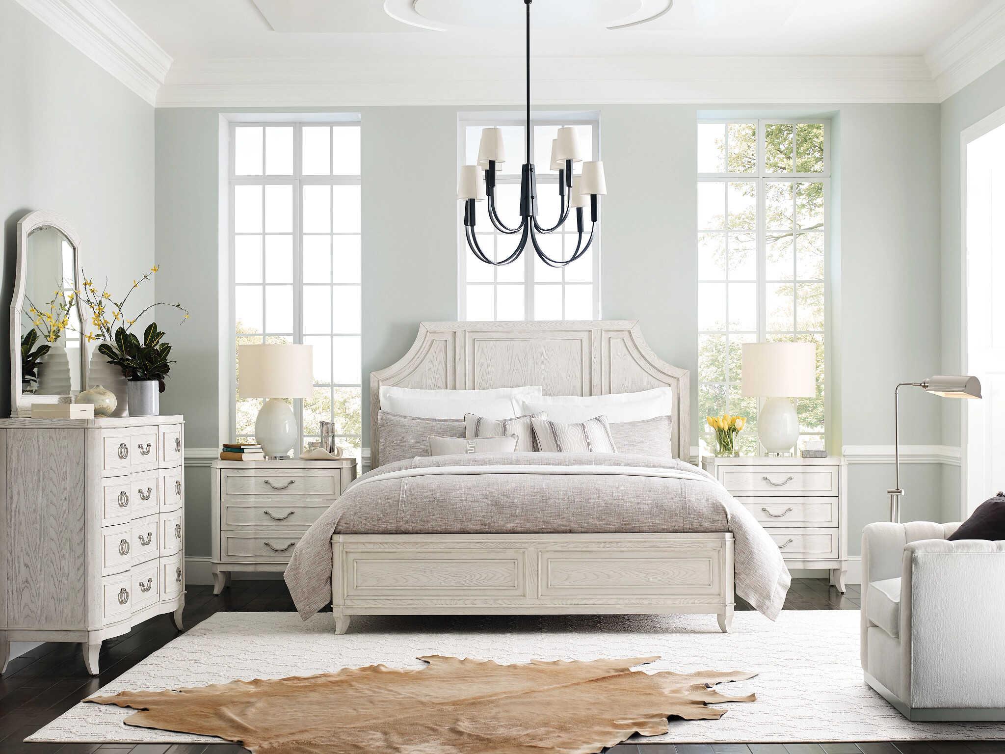 American Drew Harmony Angeline Eggshell White Oak Wood California King Panel Bed