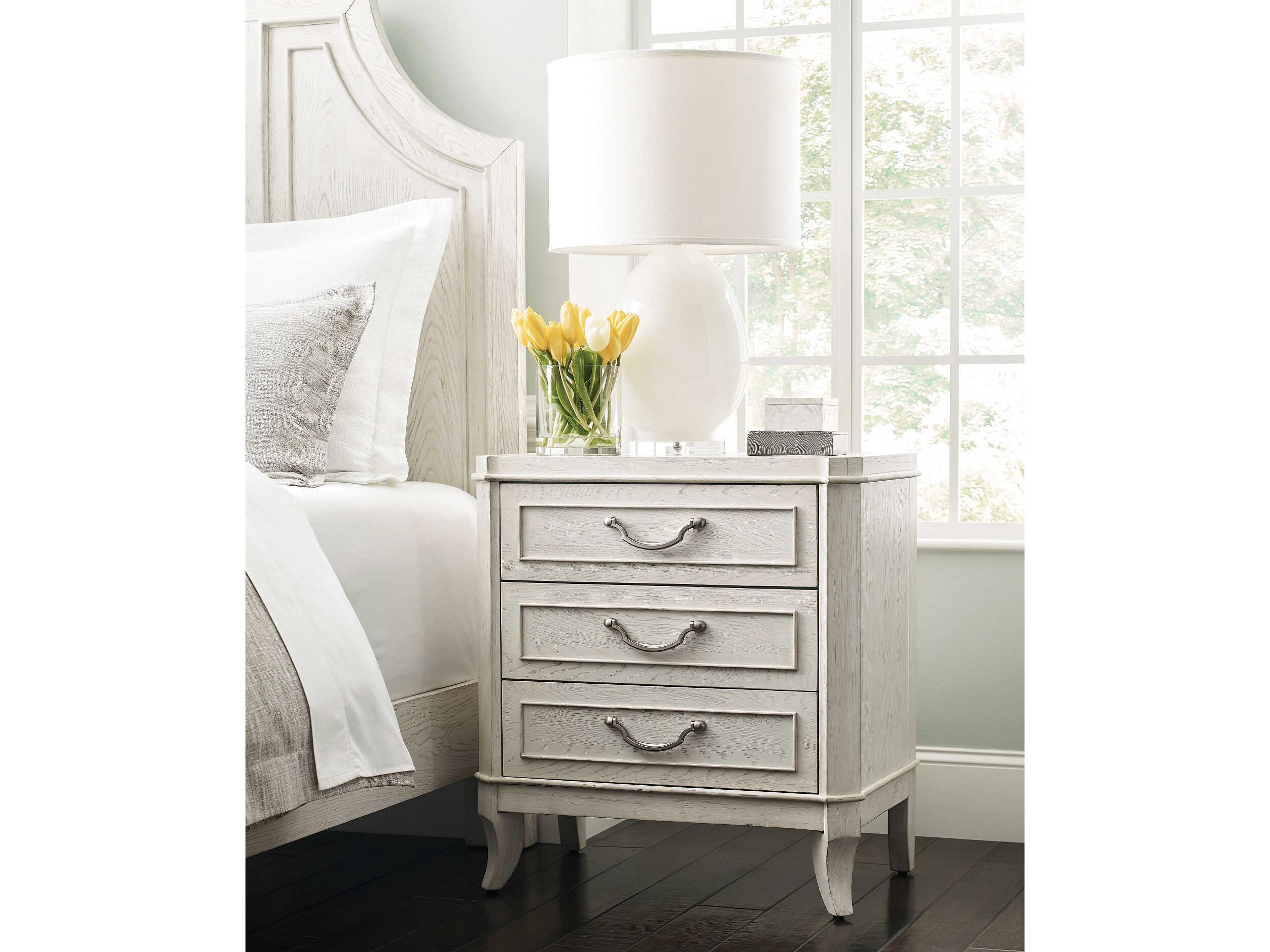 American Drew Harmony Emelie 3-Drawers White Oak Wood Nightstand