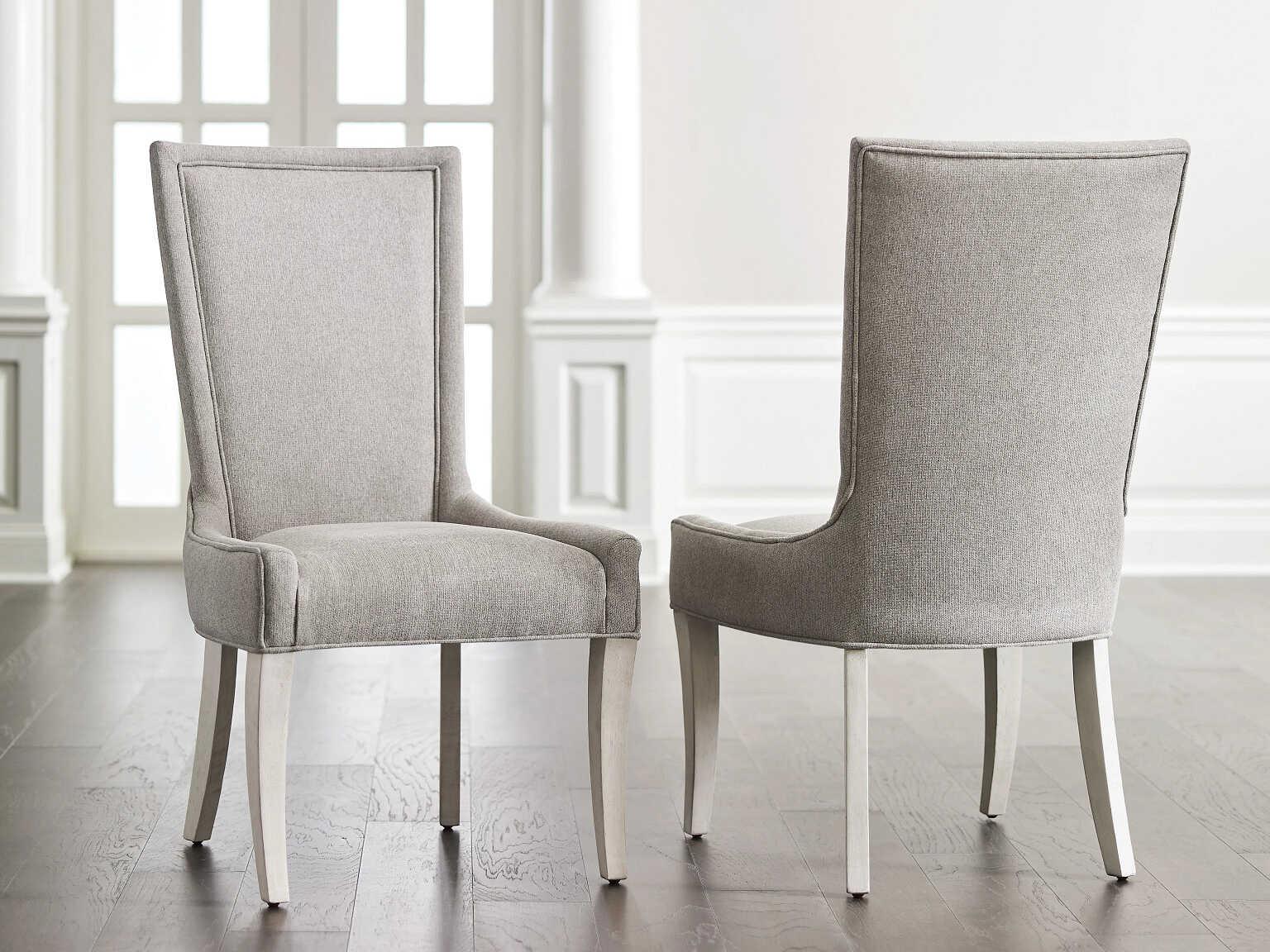 American Drew Harmony Maxine Oak Wood Gray Upholstered Armless Dining Chair