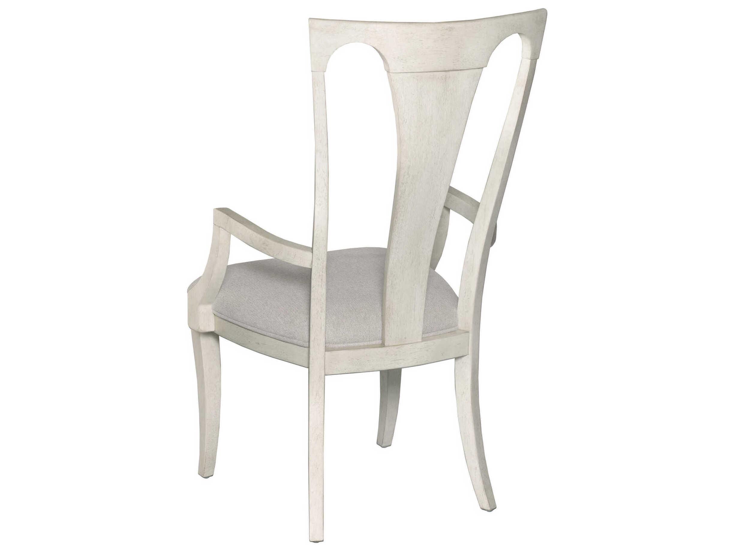 American Drew Harmony Nevin Oak Wood White Upholstered Arm Dining Chair