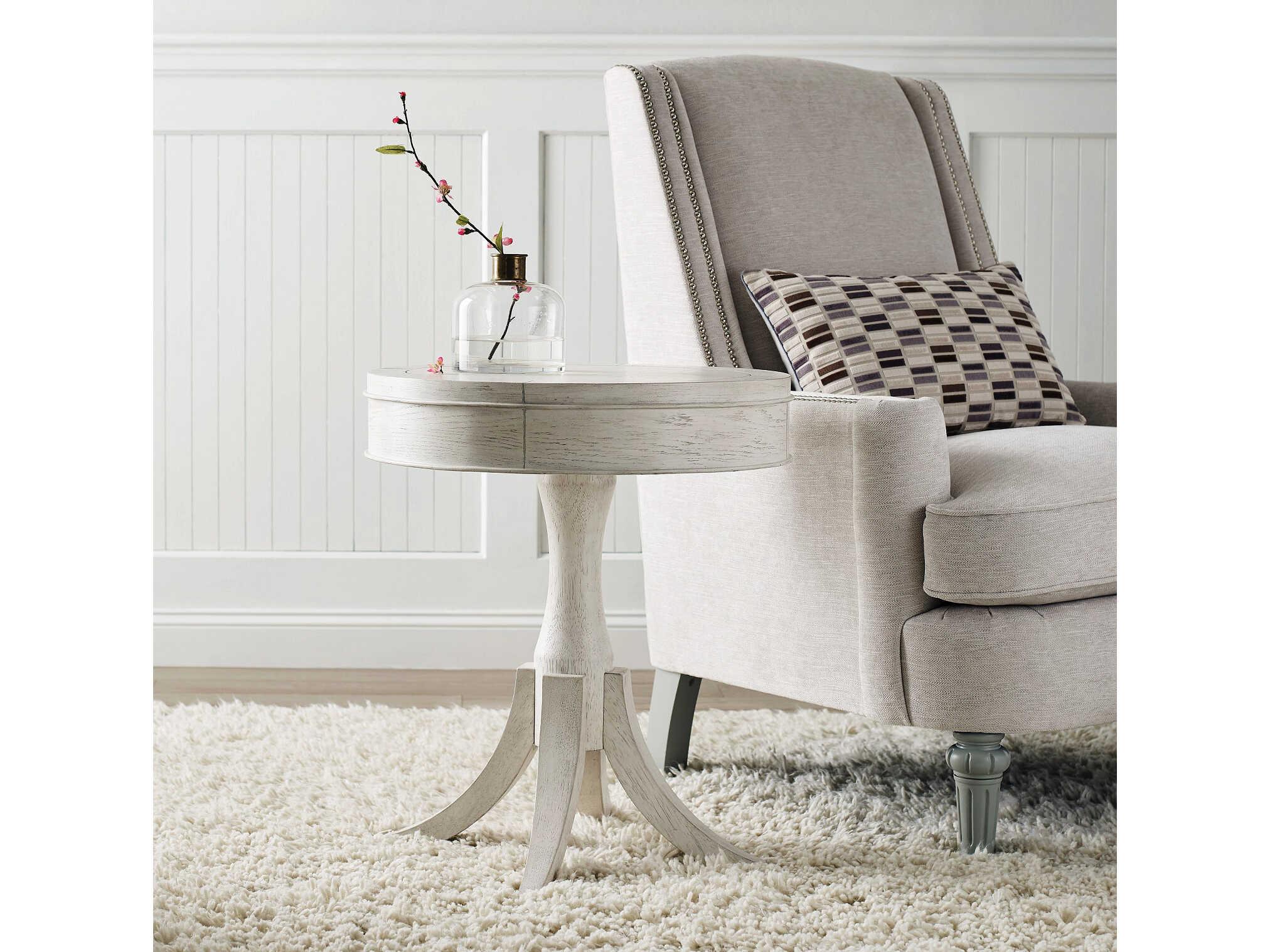 American Drew Harmony Marcella Round Wood Eggshell End Table