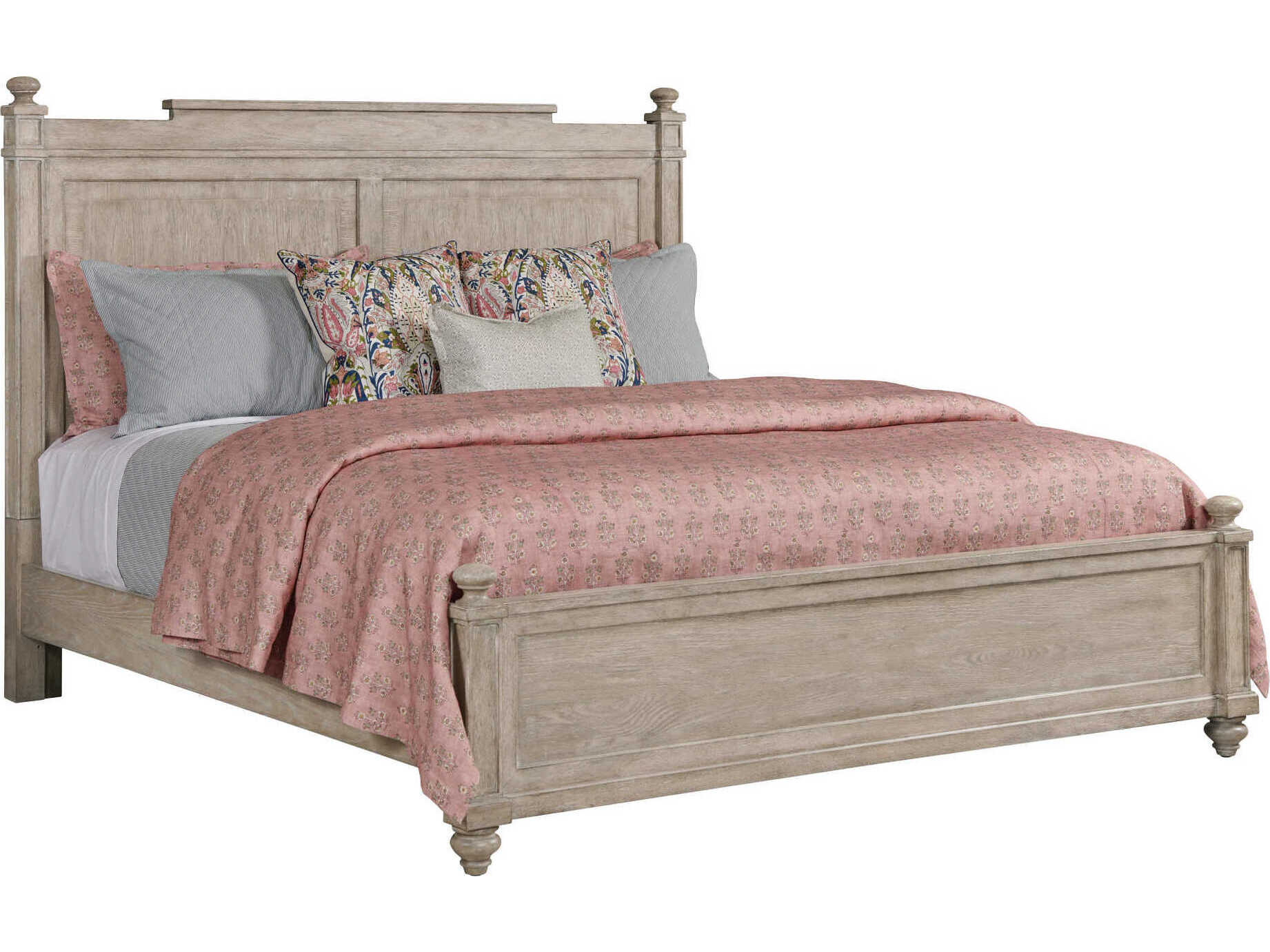 American Drew Cambric Sova Breve Beige Oak Wood King Panel Bed