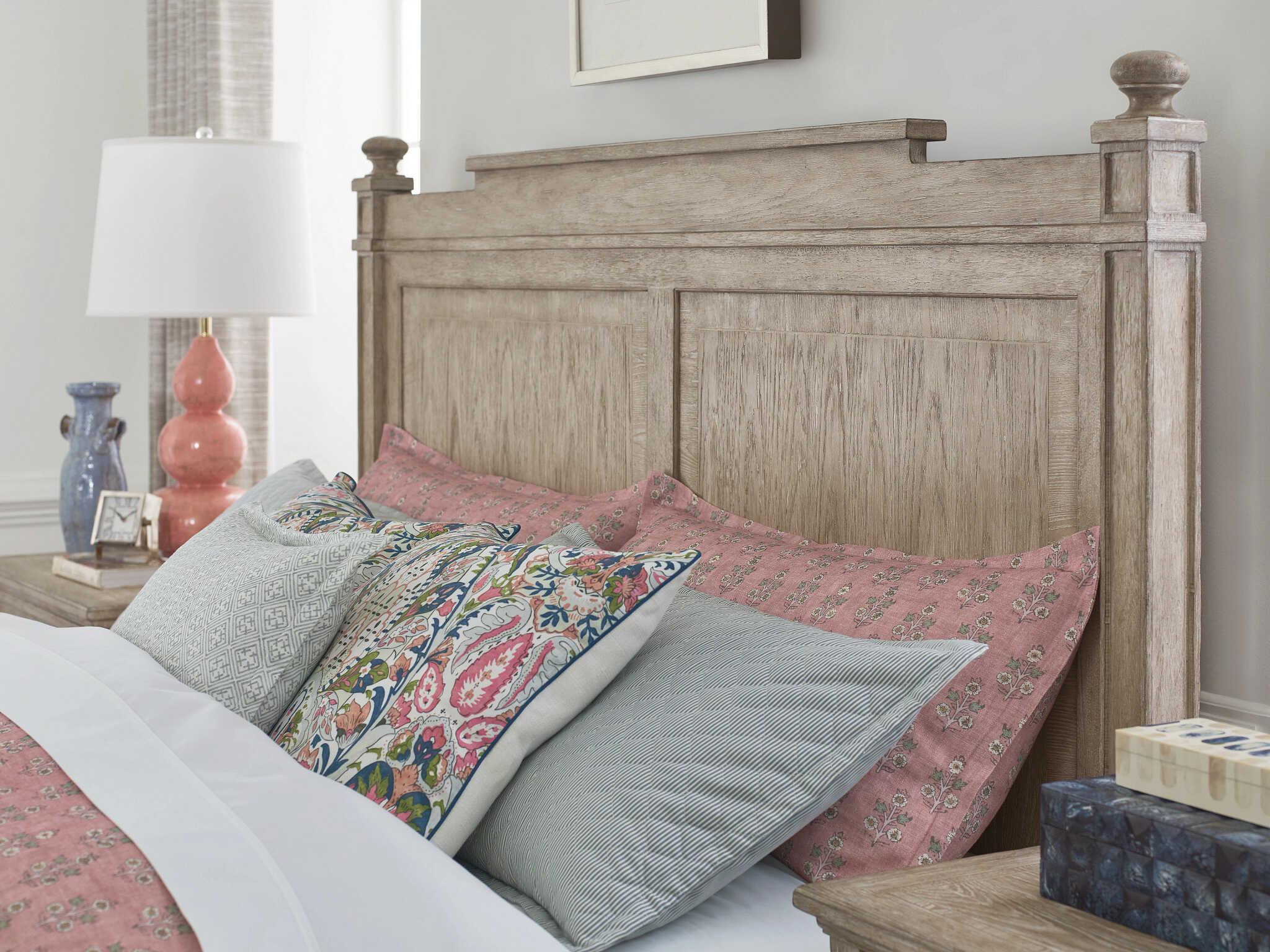 American Drew Cambric Sova Breve Beige Oak Wood King Panel Bed