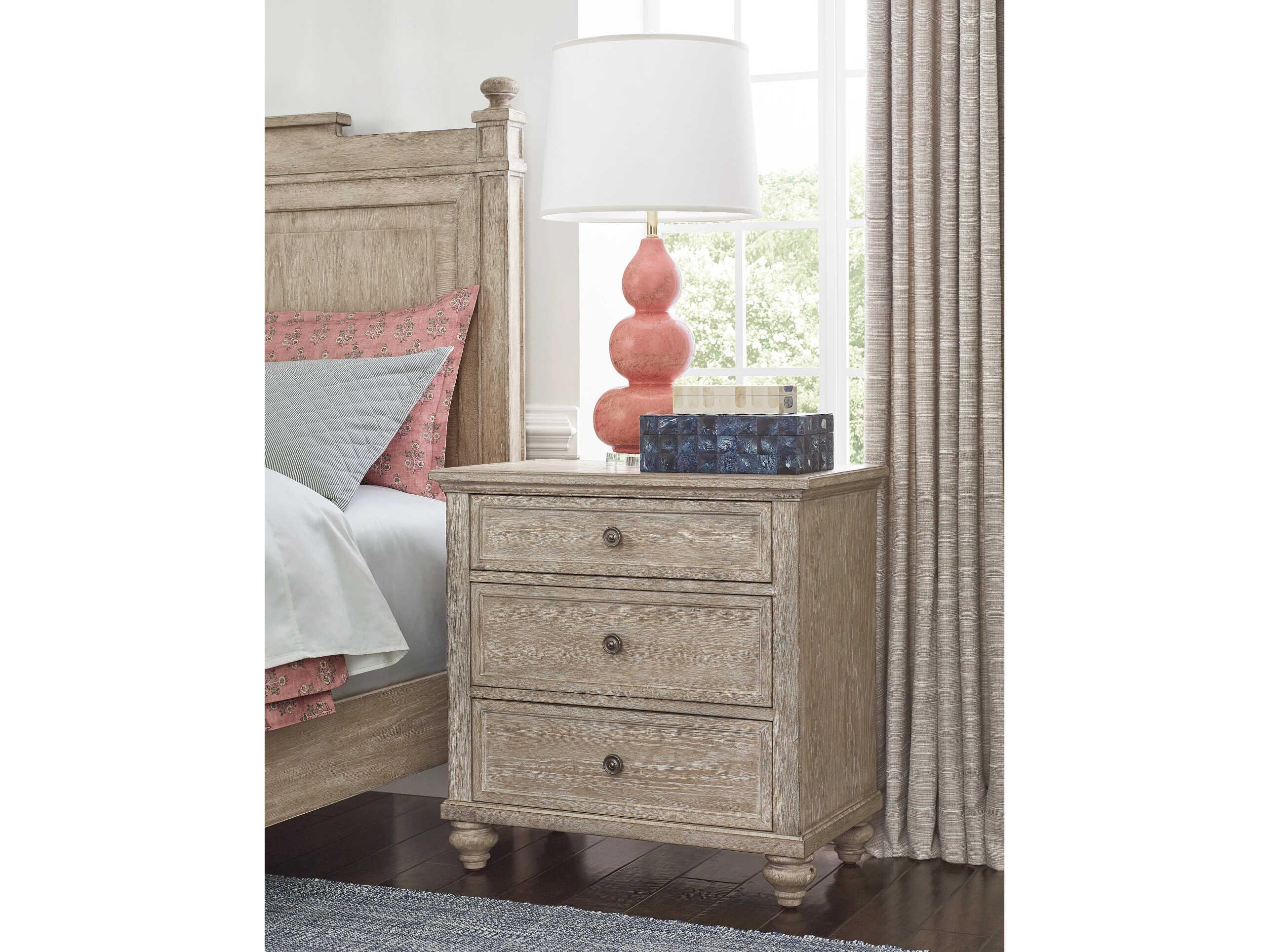 American Drew Cambric Miriam 3-Drawers Beige Oak Wood Nightstand