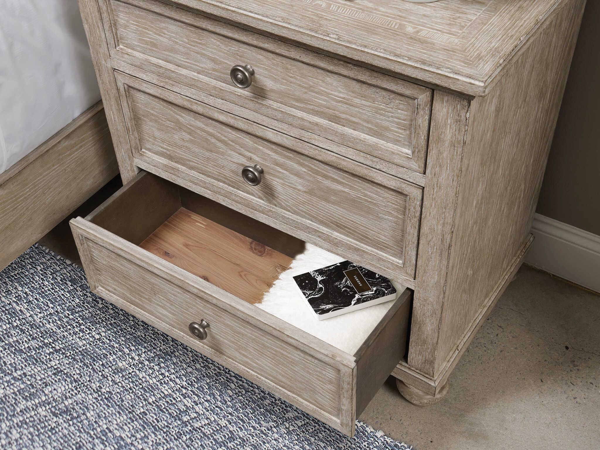 American Drew Cambric Miriam 3-Drawers Beige Oak Wood Nightstand