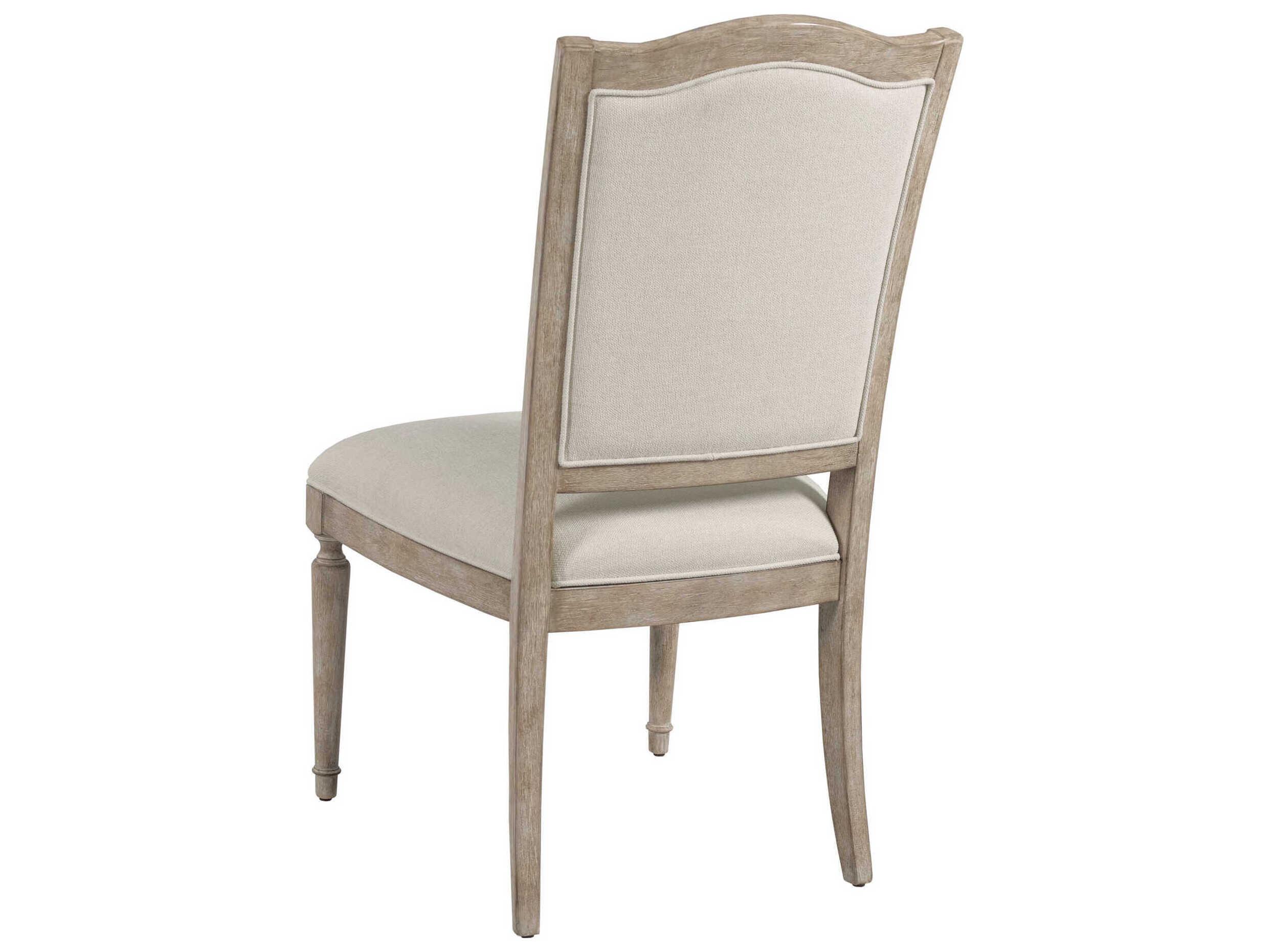 American Drew Cambric Daniella Oak Wood Beige Upholstered Armless Dining Chair