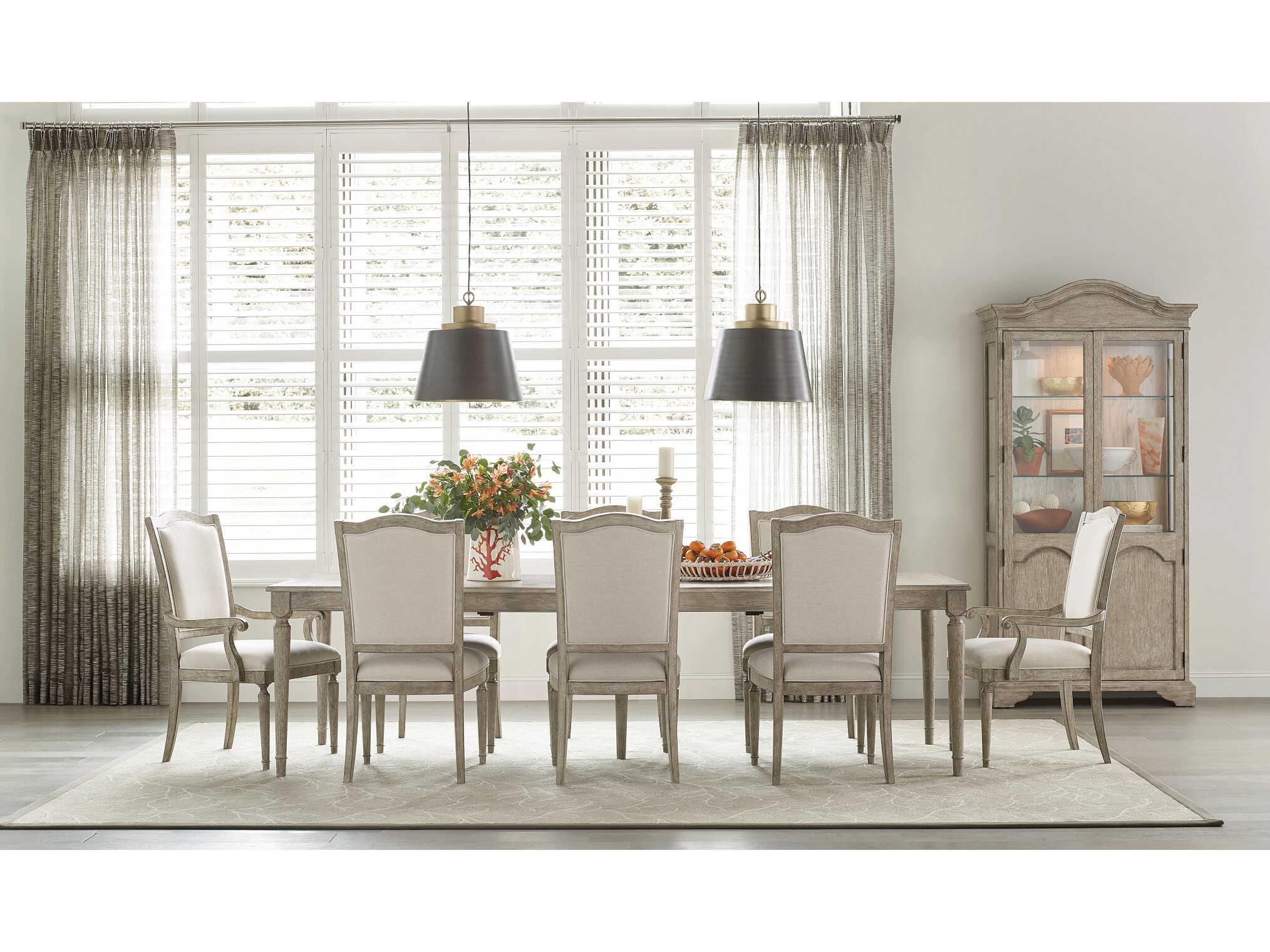 American Drew Cambric Daniella Oak Wood Beige Upholstered Armless Dining Chair