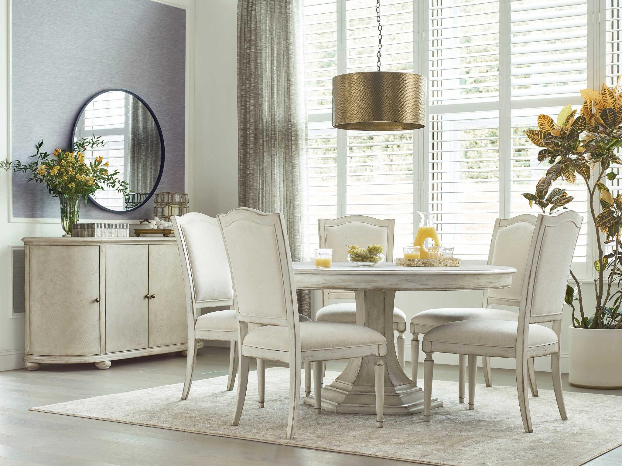 American Drew Cambric Daniella Oak Wood White Upholstered Armless Dining Chair