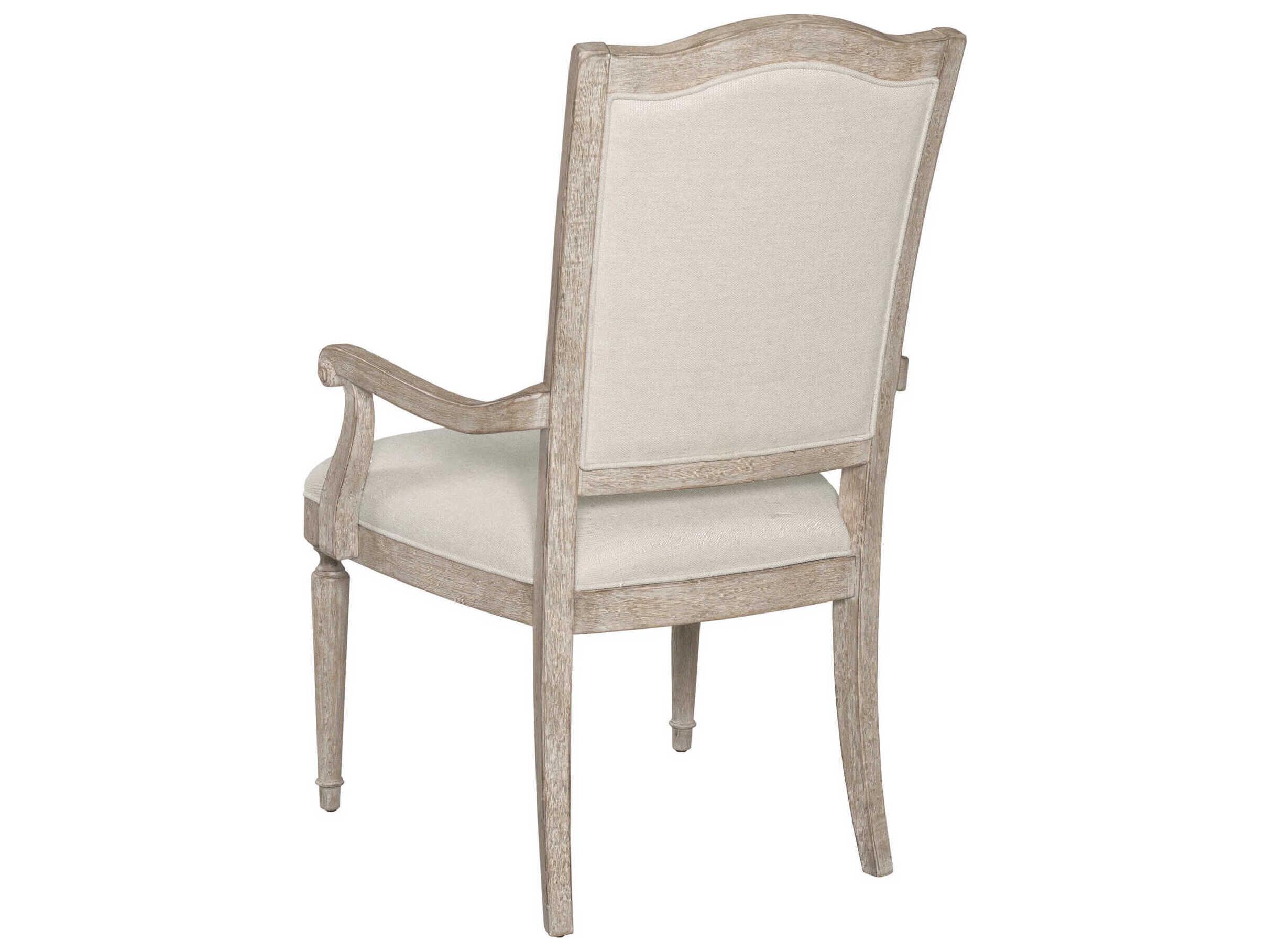 American Drew Cambric Daniella Oak Wood Beige Upholstered Arm Dining Chair