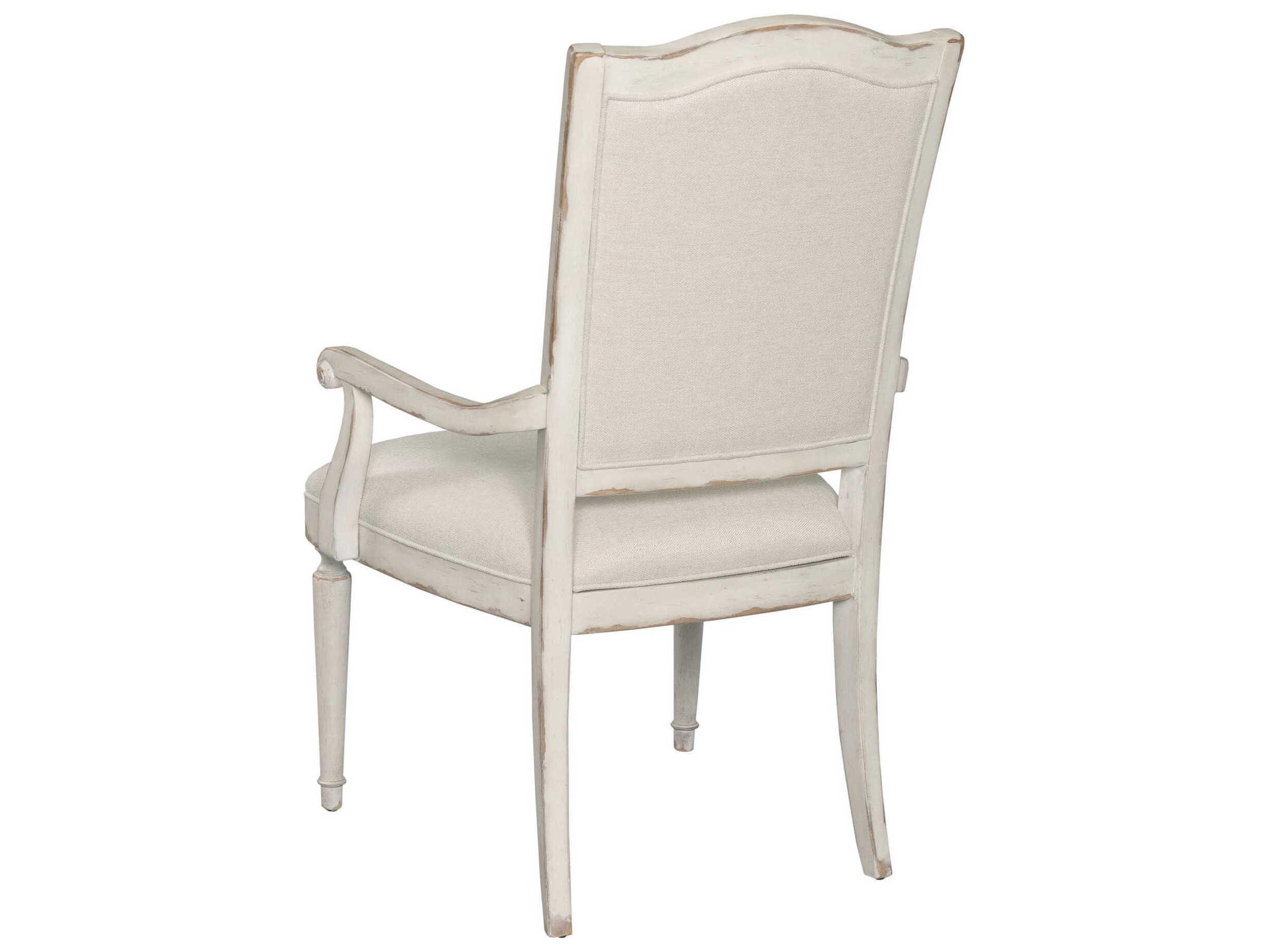 American Drew Cambric Daniella Oak Wood White Upholstered Arm Dining Chair