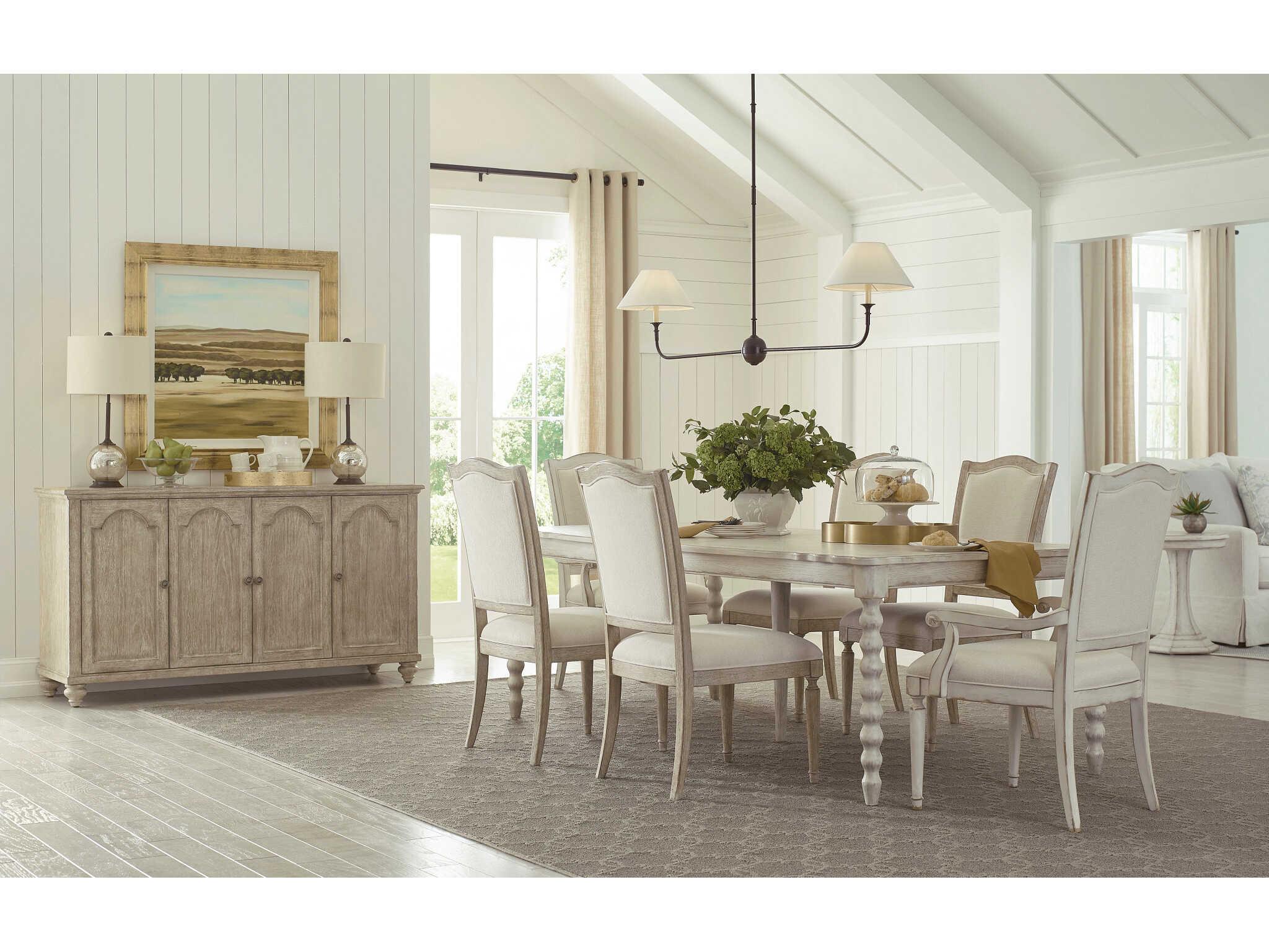 American Drew Cambric Daniella Oak Wood White Upholstered Arm Dining Chair