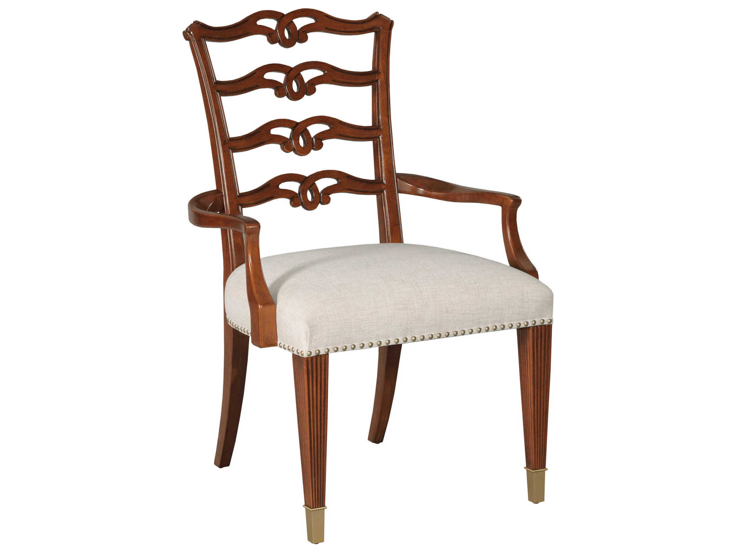 American Drew Addison Bartley Solid Wood Beige Upholstered Arm Dining Chair