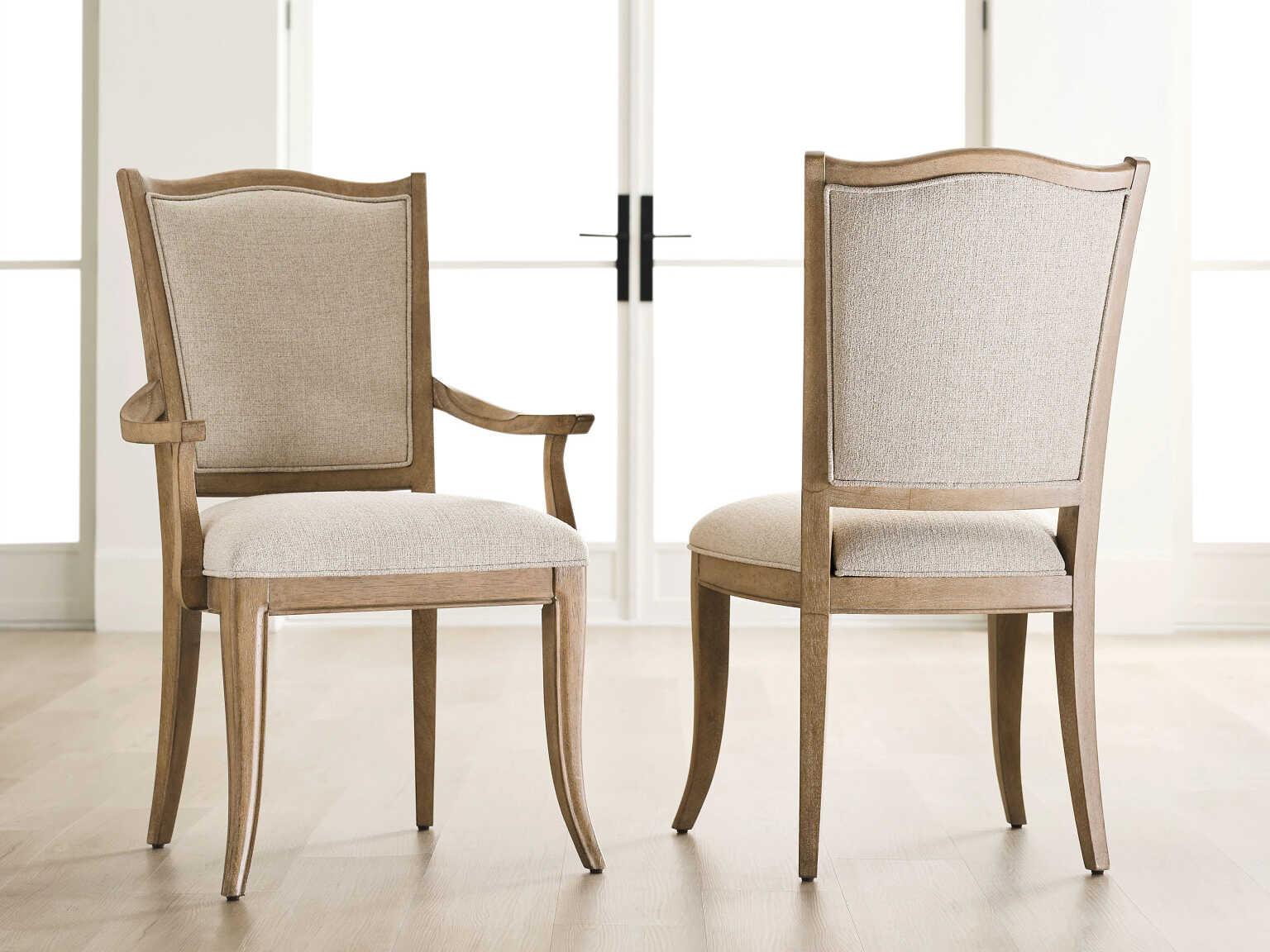 American Drew Chastain Weybridge Solid Wood Brown Upholstered Arm Dining Chair