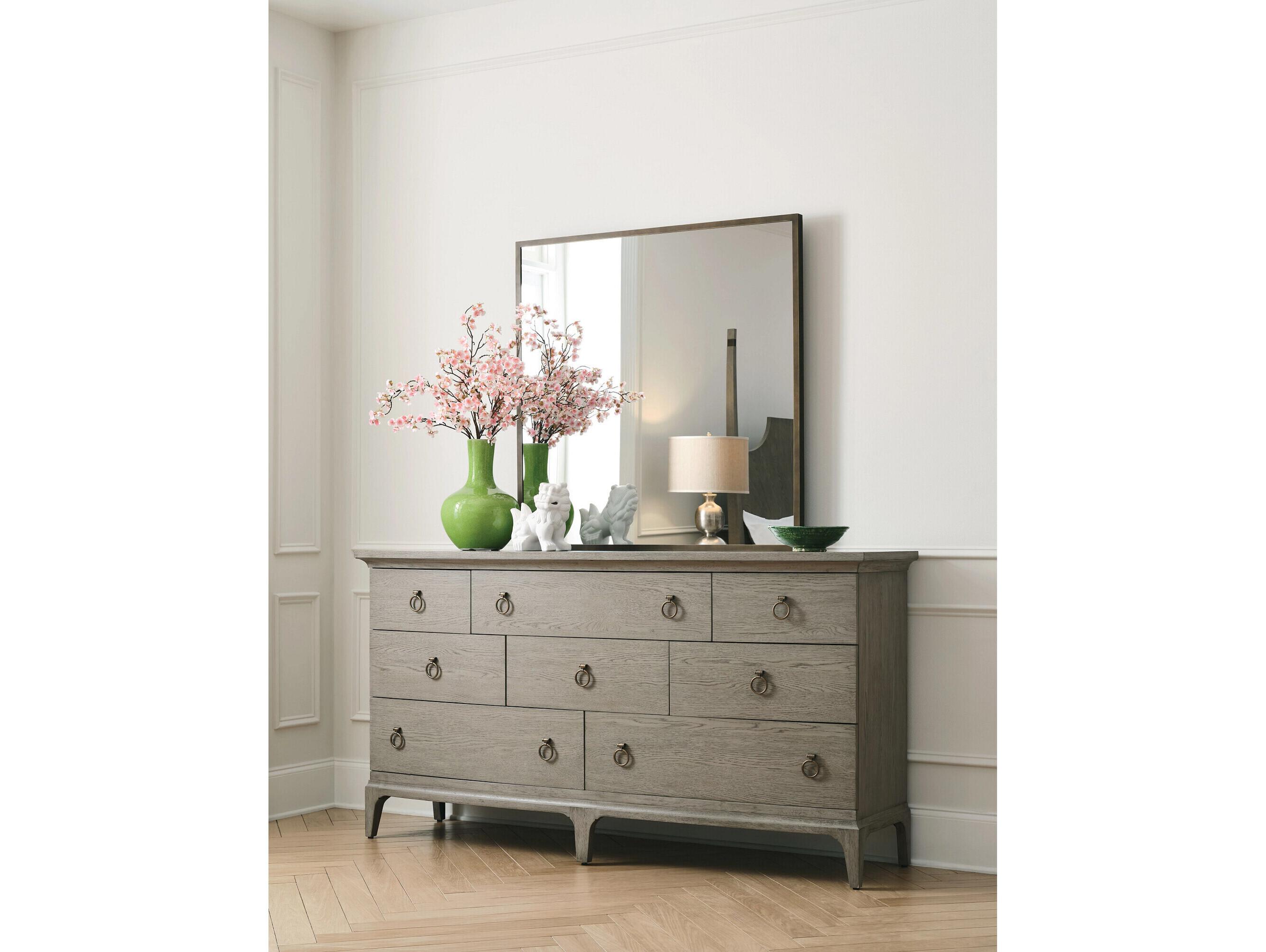 American Drew Milan Gray Oak Wood Double Dresser