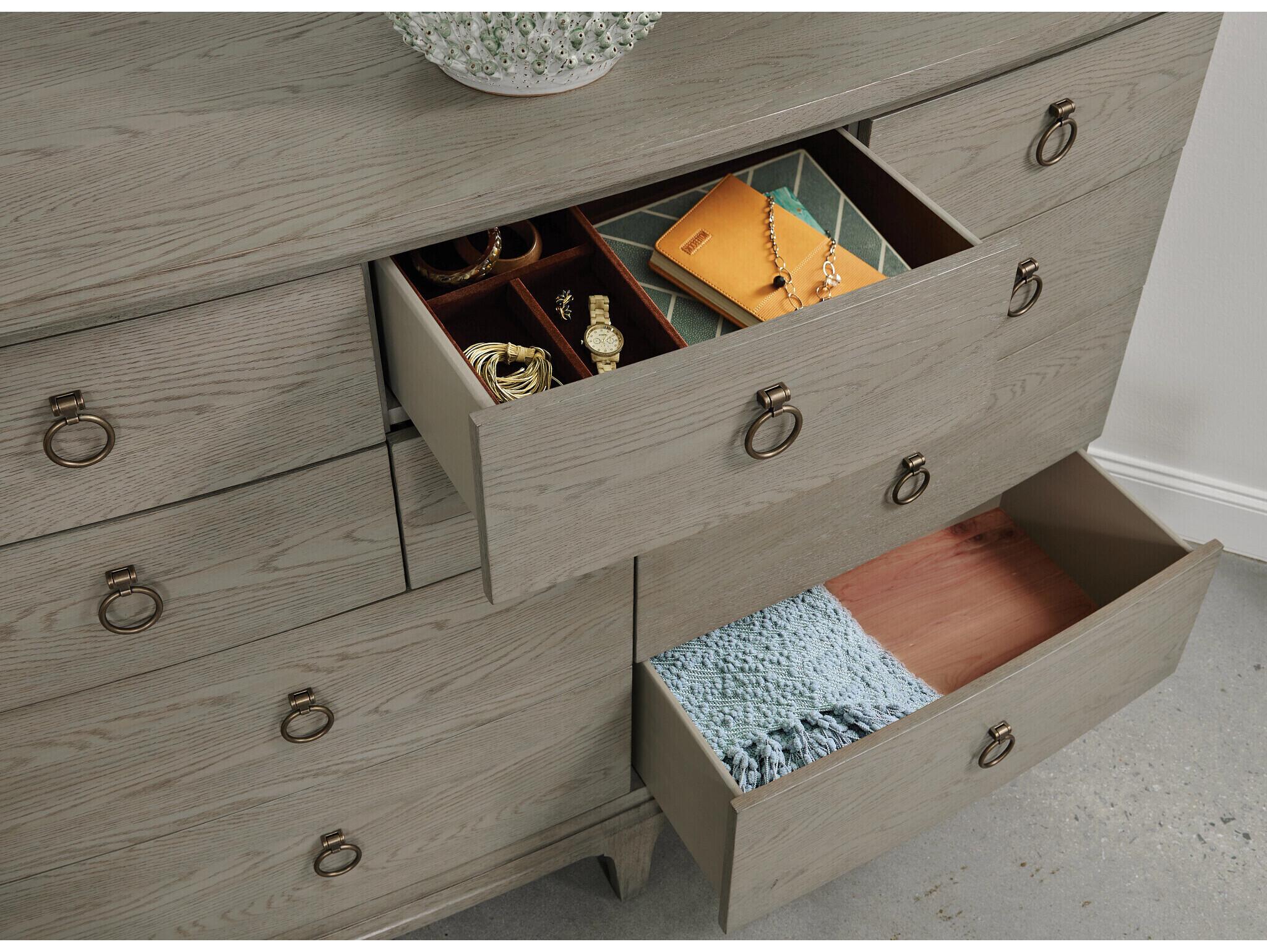 American Drew Milan Gray Oak Wood Double Dresser