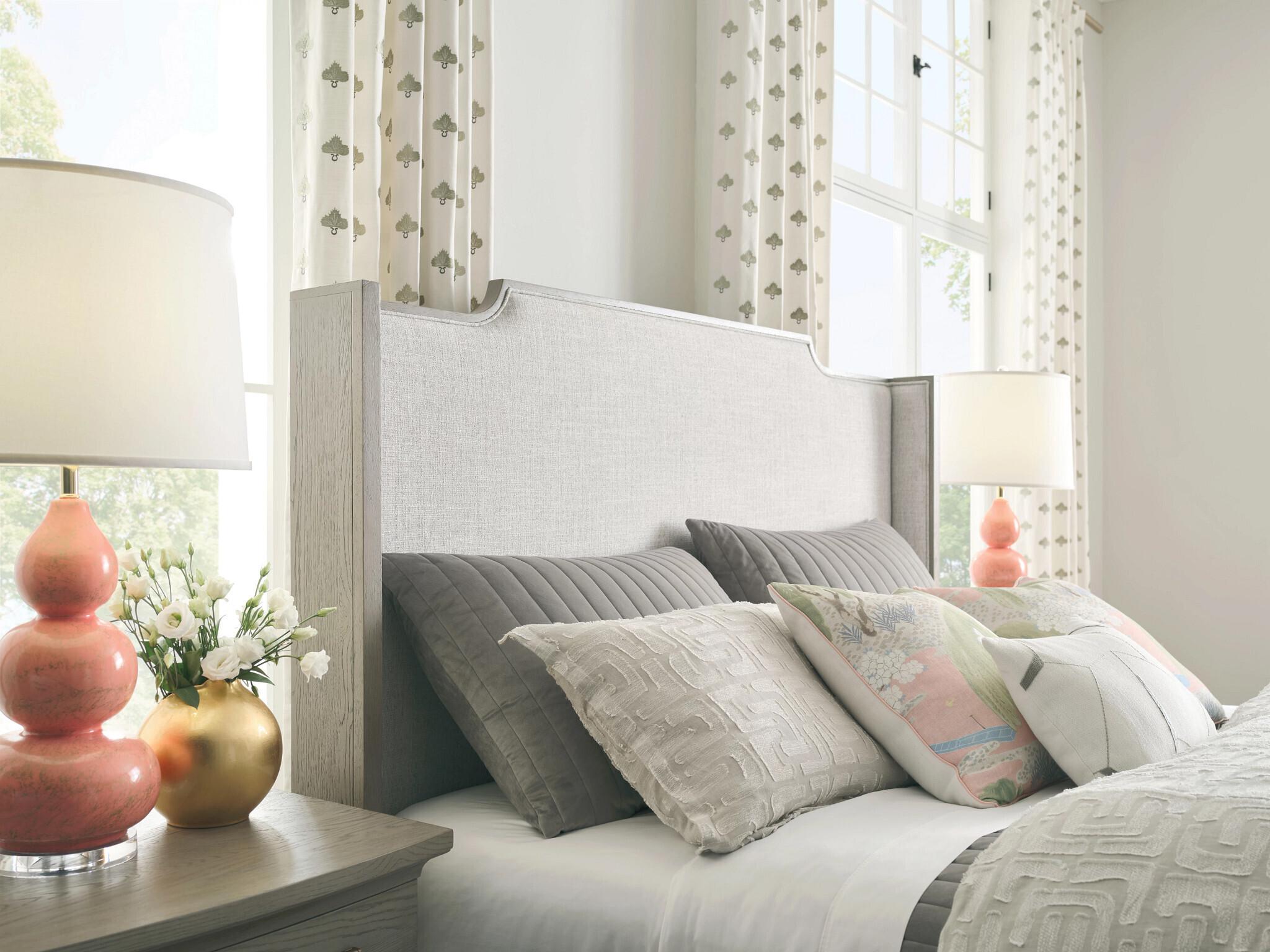 American Drew Milan Oak Wood Upholstered Queen Panel Bed