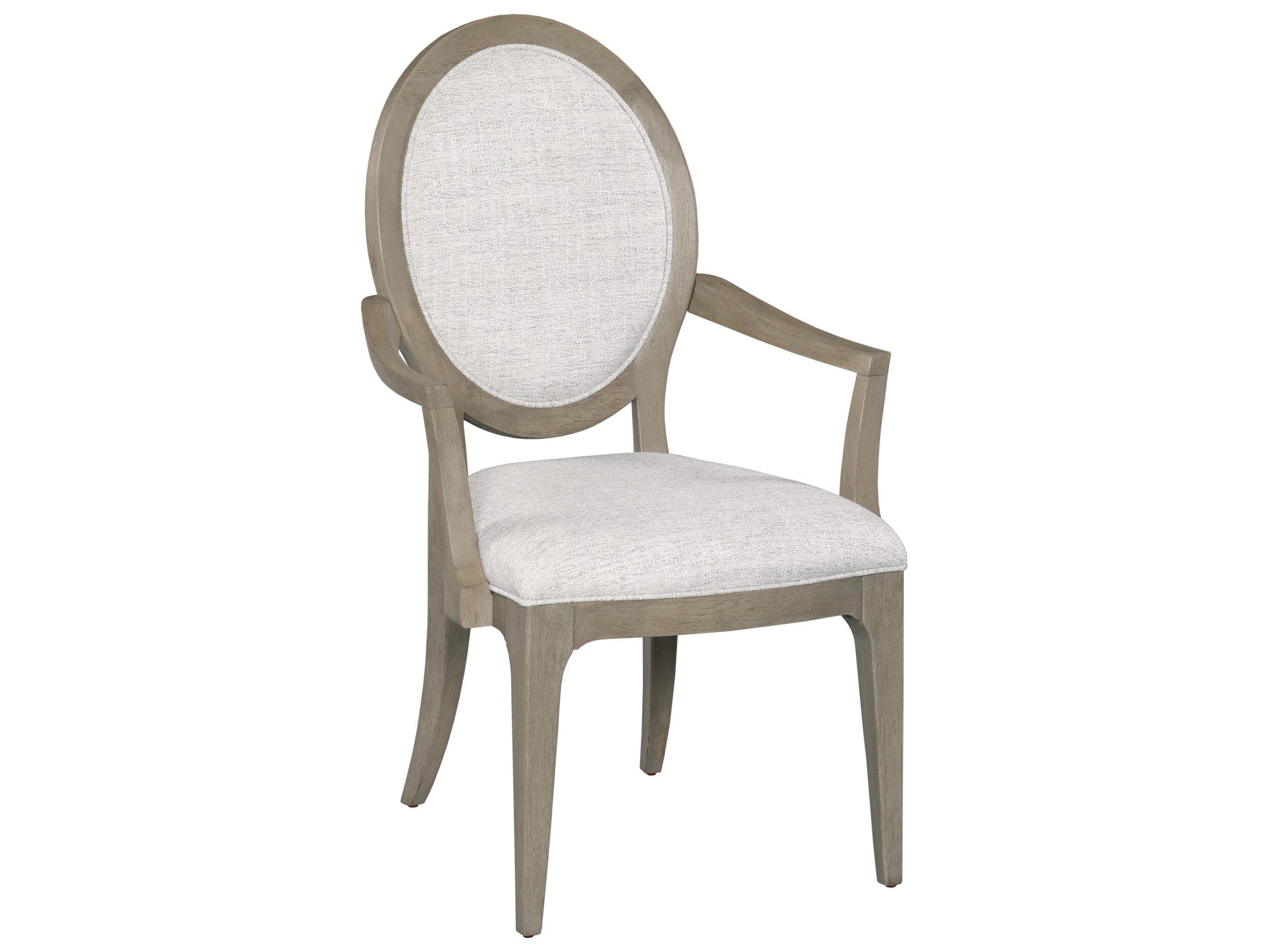 American Drew Milan Oak Wood Upholstered Arm Dining Chair