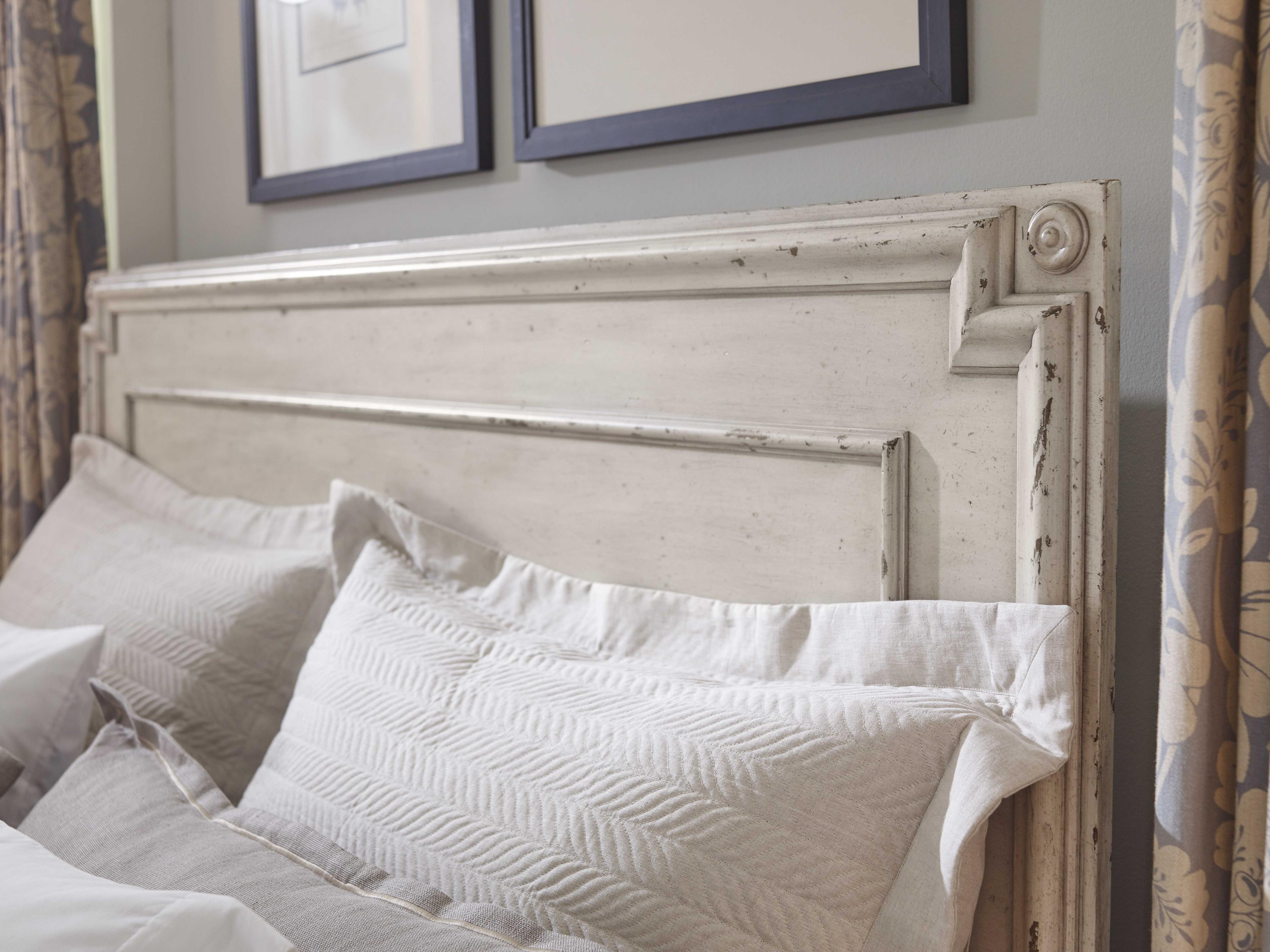 American Drew Southbury White Parchment Oak Wood Queen Panel Bed