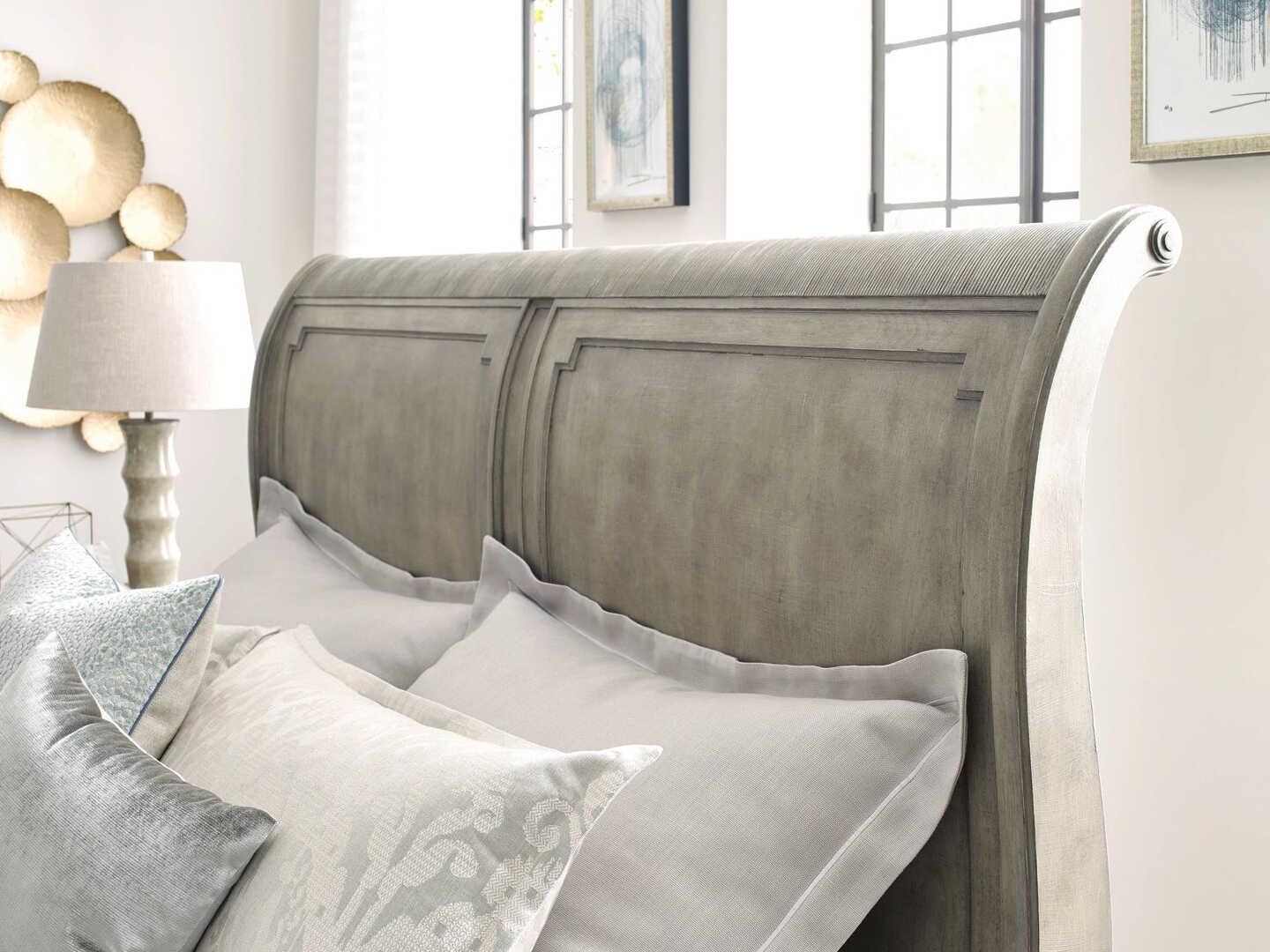 American Drew Savona Anna Versaille Gray Elm Wood King Sleigh Bed