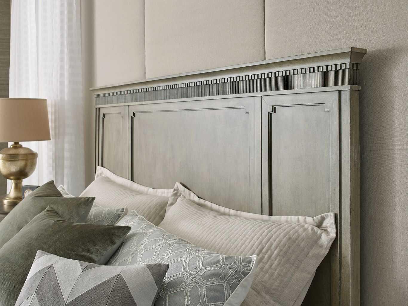 American Drew Savona Katrine Versaille Gray Elm Wood King Panel Bed