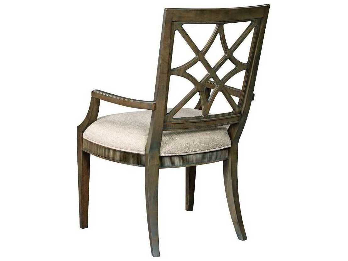 American Drew Savona Genieve Elm Wood Gray Upholstered Arm Dining Chair