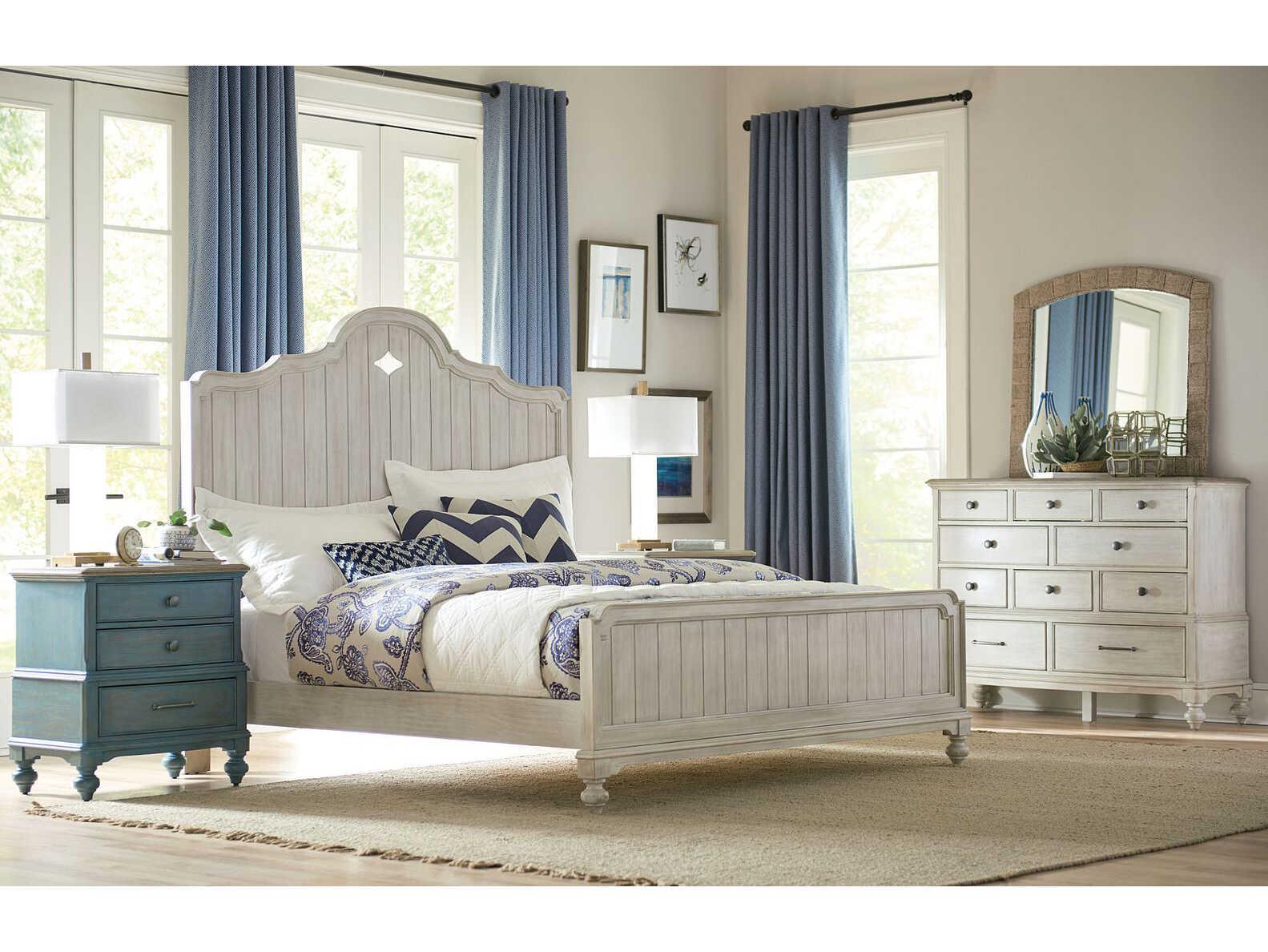 American Drew Litchfield Laurel Sun Washed Beige Hardwood Wood King Panel Bed