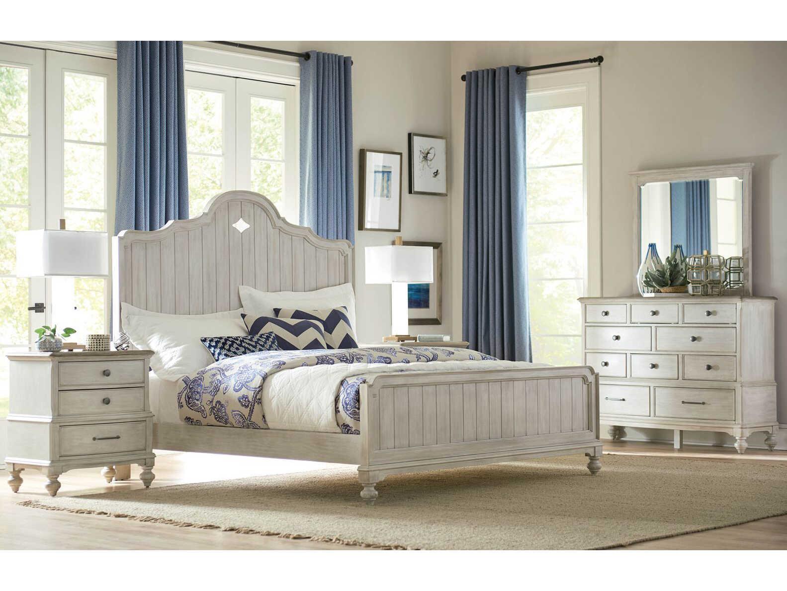 American Drew Litchfield Laurel Sun Washed Beige Hardwood Wood King Panel Bed