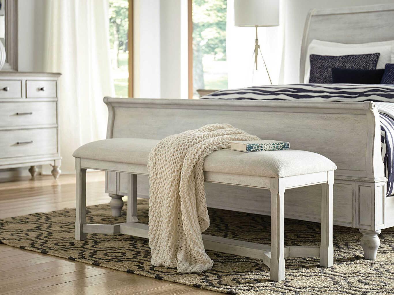 American Drew Litchfield Clayton Sun Washed Beige Upholstered Accent Bench