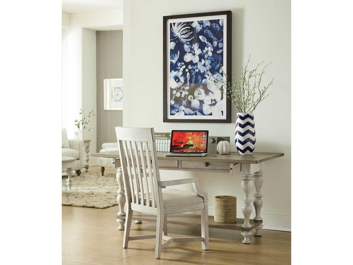 American Drew Litchfield James Hardwood White Upholstered Arm Dining Chair