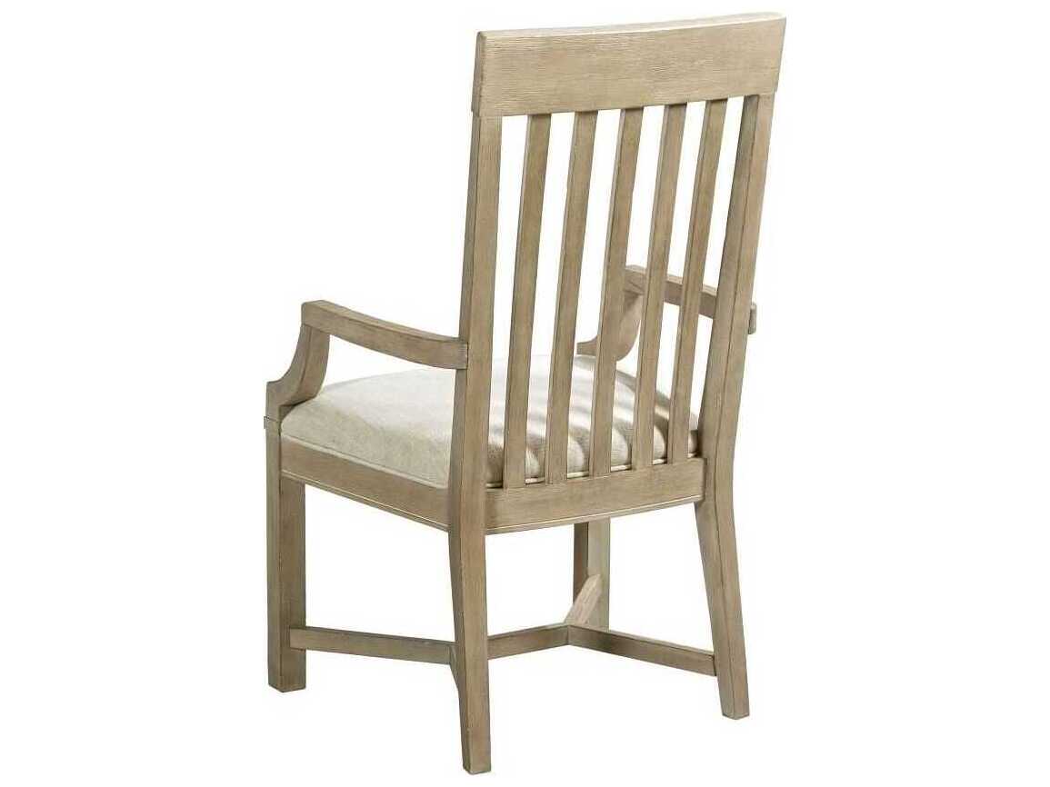 American Drew Litchfield James Hardwood Brown Upholstered Arm Dining Chair