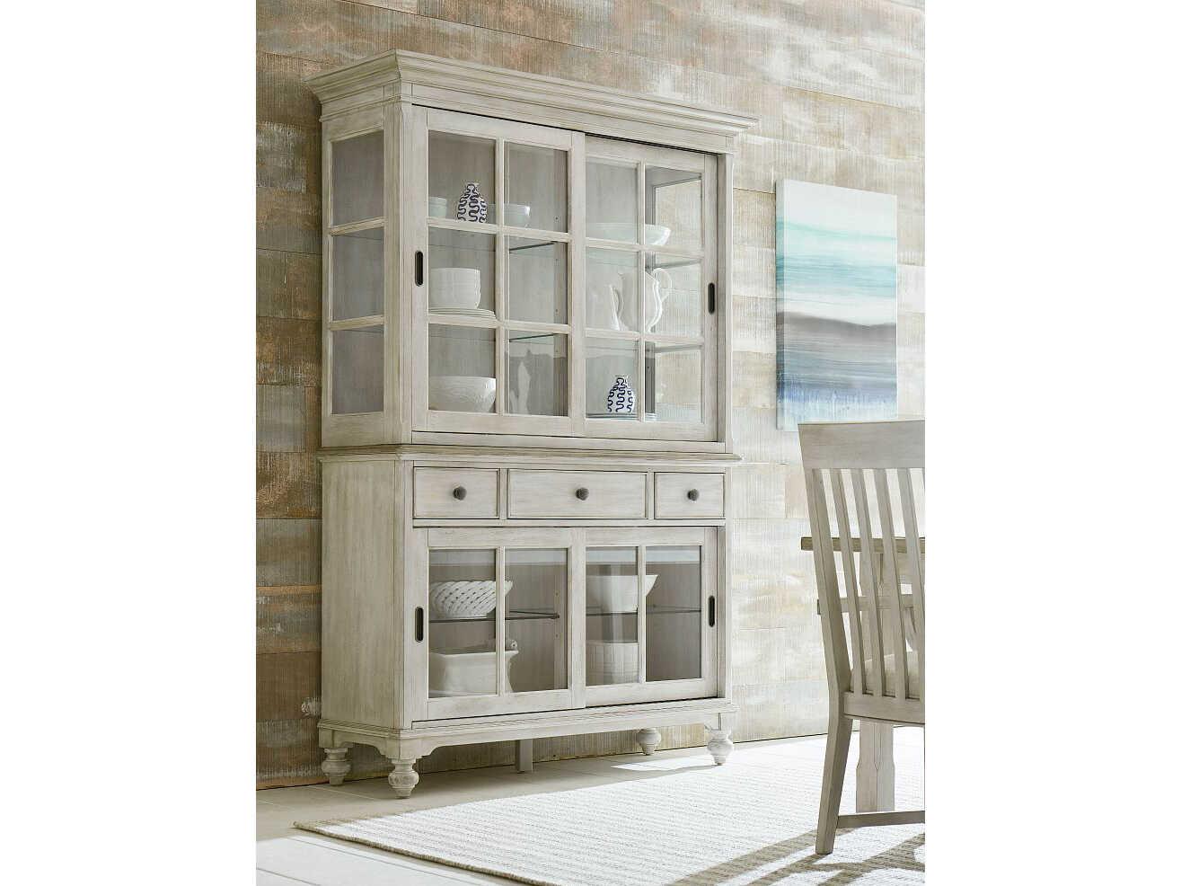 American Drew Litchfield Sullivan Hardwood Driftwood Sun Washed Curio Display Cabinet