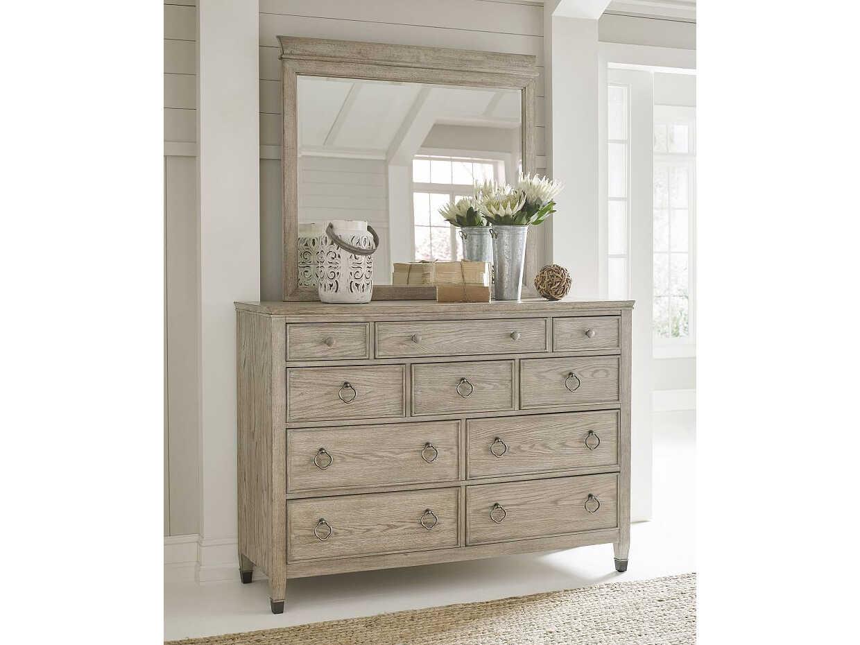 American Drew Vista Beige Hardwood Double Dresser with Mirror