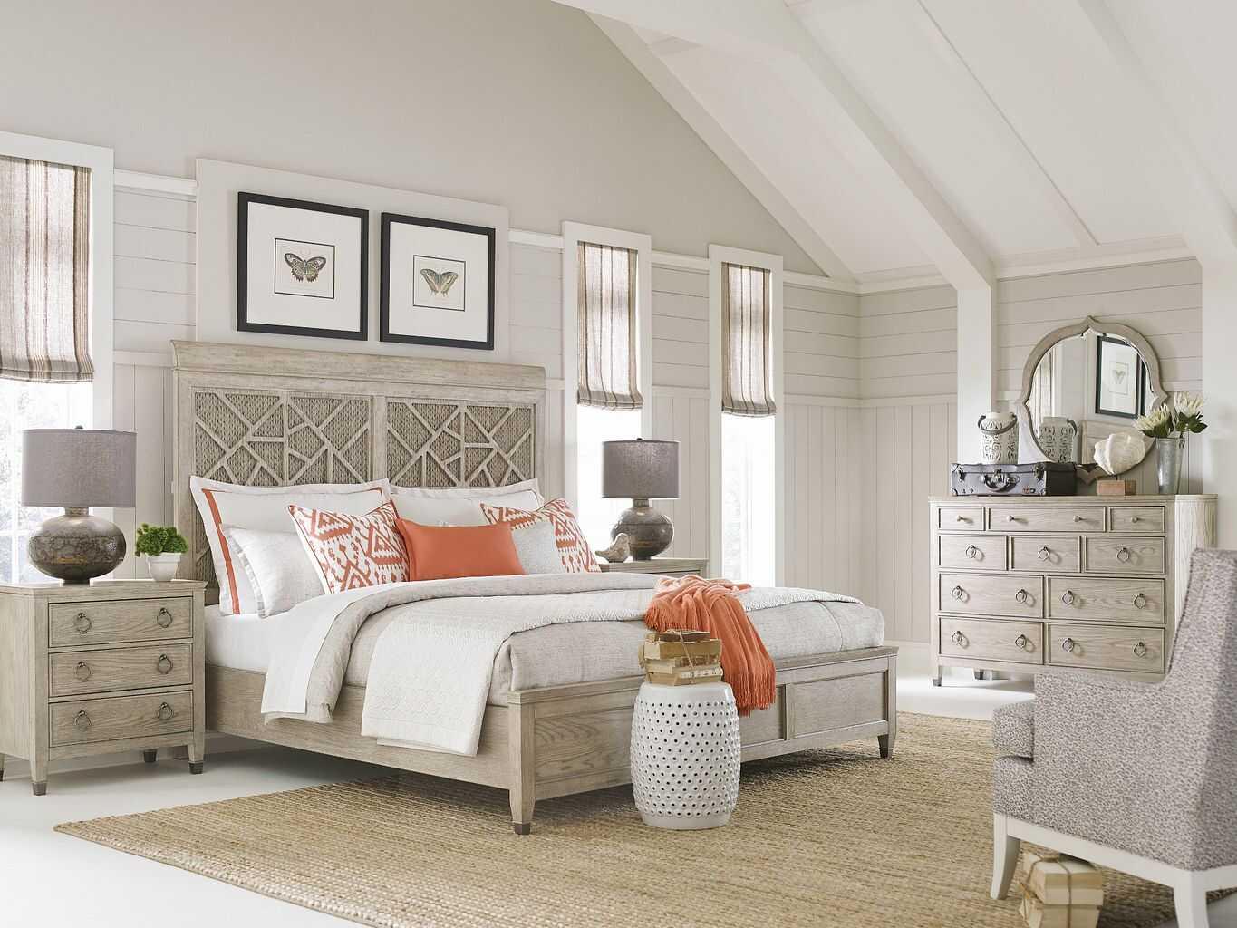 American Drew Vista Alamonte Oyster Brown Hardwood Wood King Panel Bed