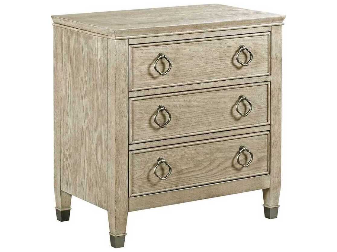 American Drew Vista Prescott 3-Drawers Brown Oak Wood Nightstand